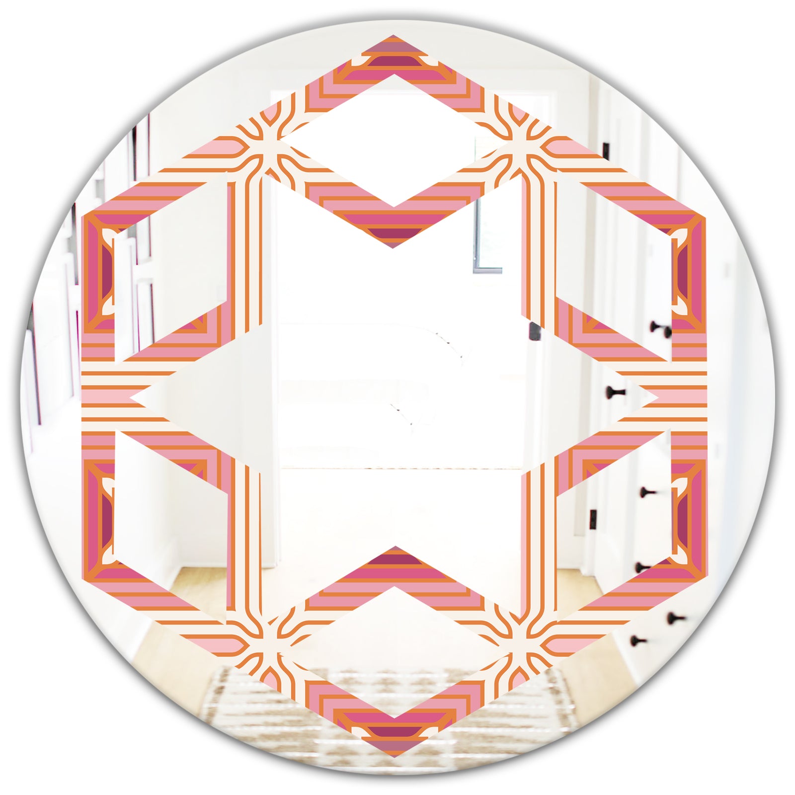 Geometric Retro Design II - Modern Round or Oval Wall Mirror - Hexagon Star
