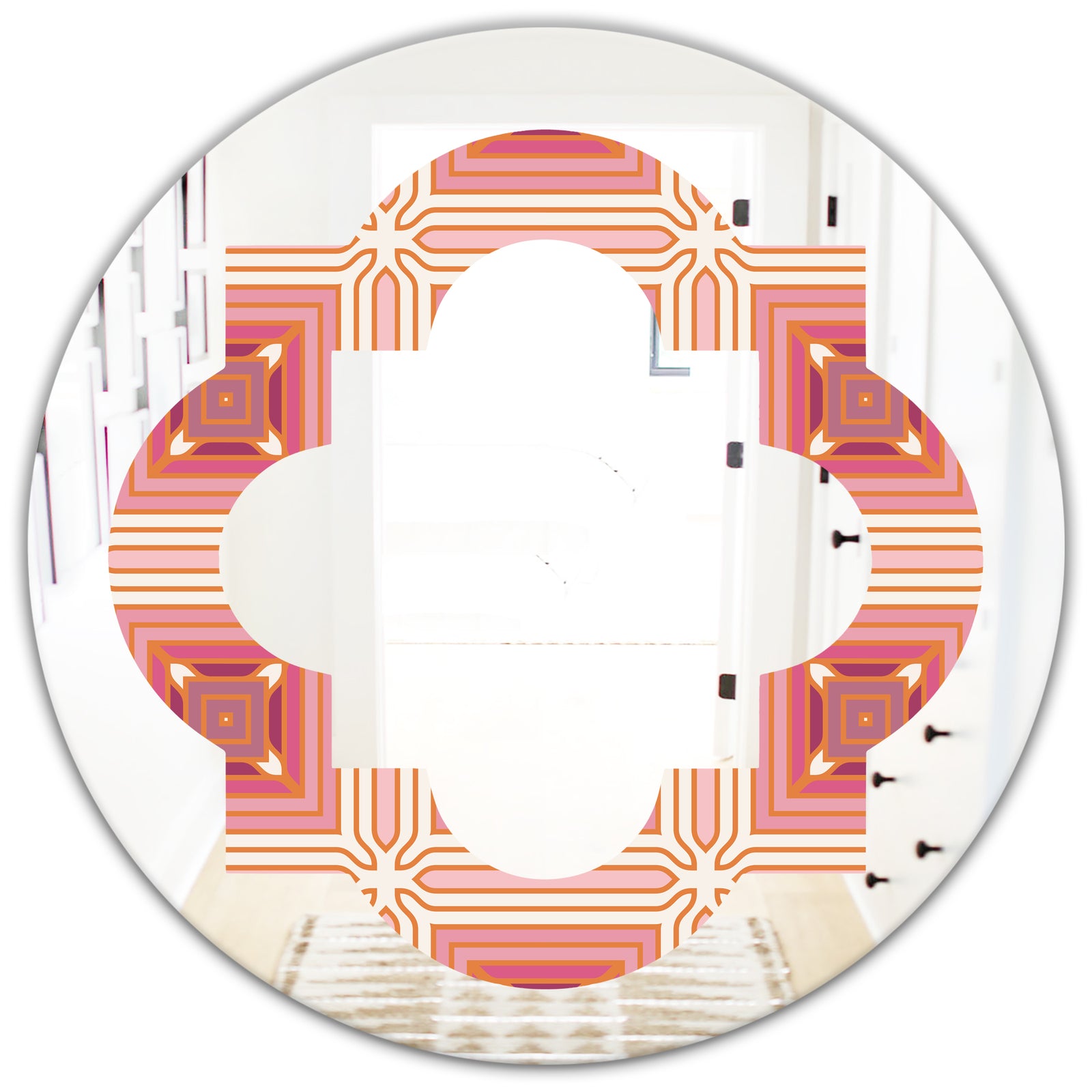 Geometric Retro Design II - Modern Round or Oval Wall Mirror - Quatrefoil
