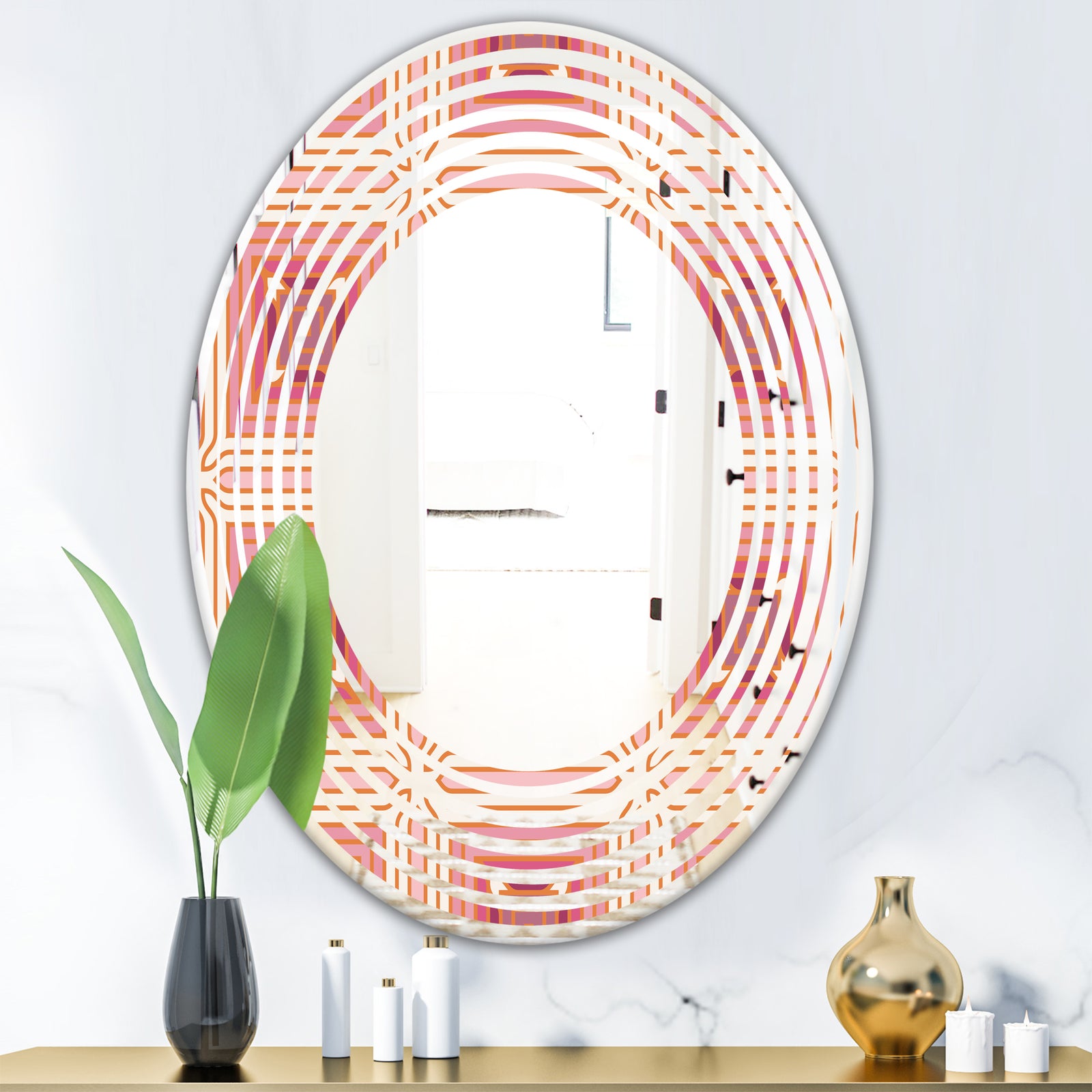 Geometric Retro Design II - Modern Round or Oval Wall Mirror - Wave