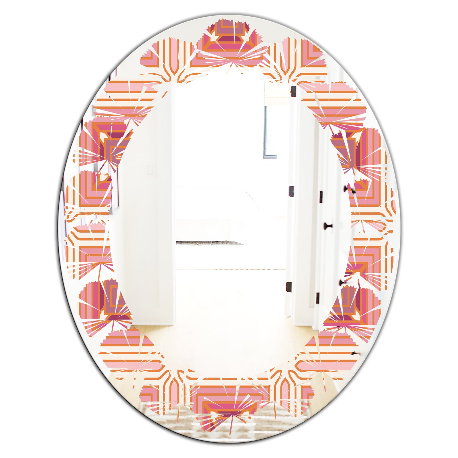 Geometric Retro Design II - Modern Round or Oval Wall Mirror - Leaves
