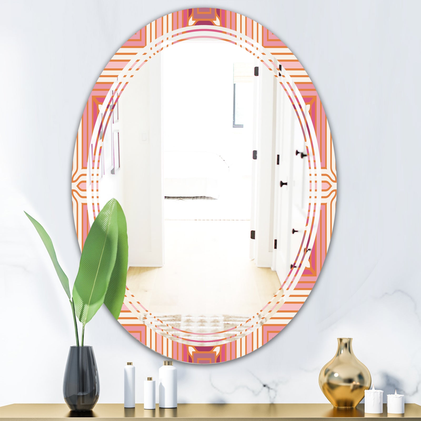 Geometric Retro Design II - Modern Round or Oval Wall Mirror - Triple C