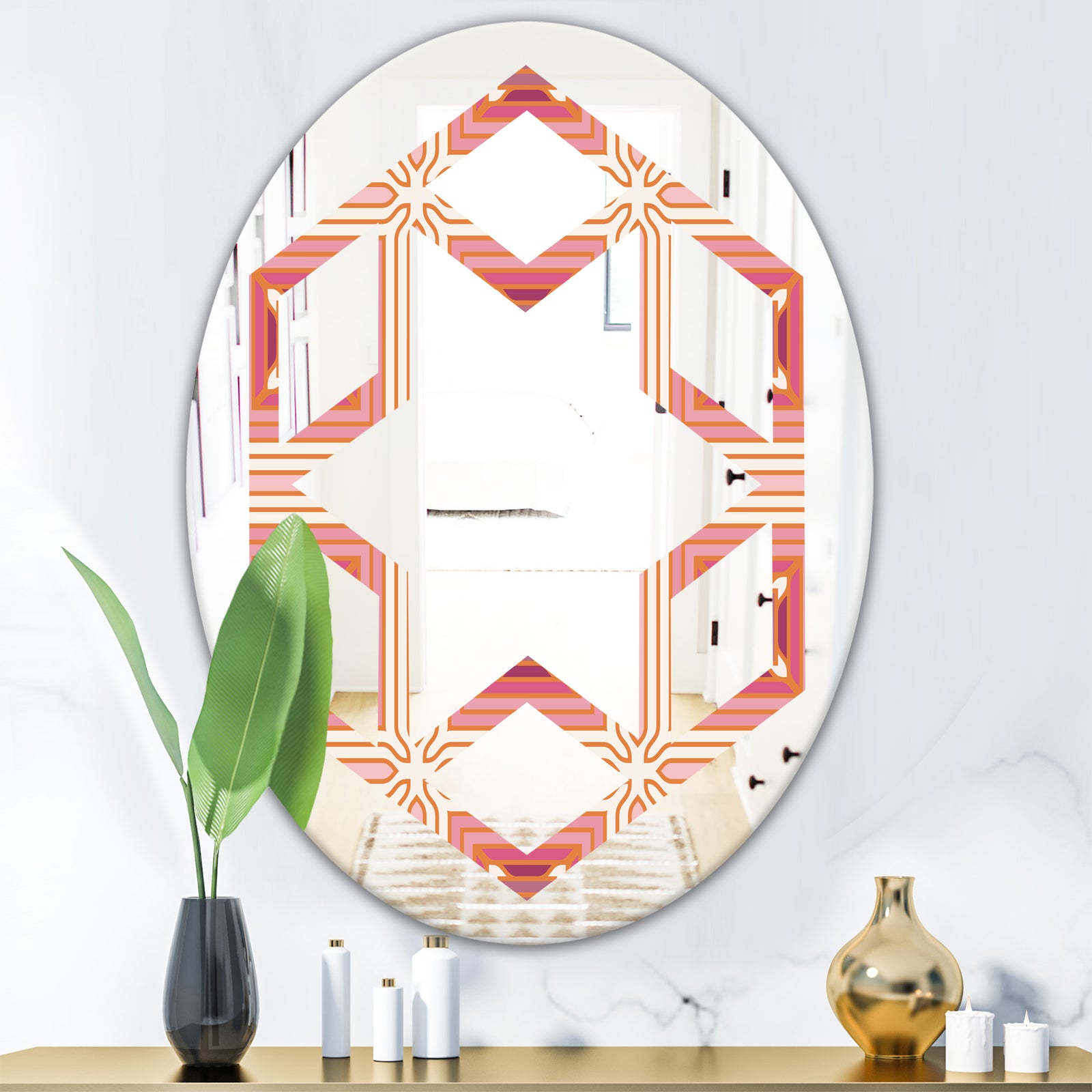 Geometric Retro Design II - Modern Round or Oval Wall Mirror - Hexagon Star