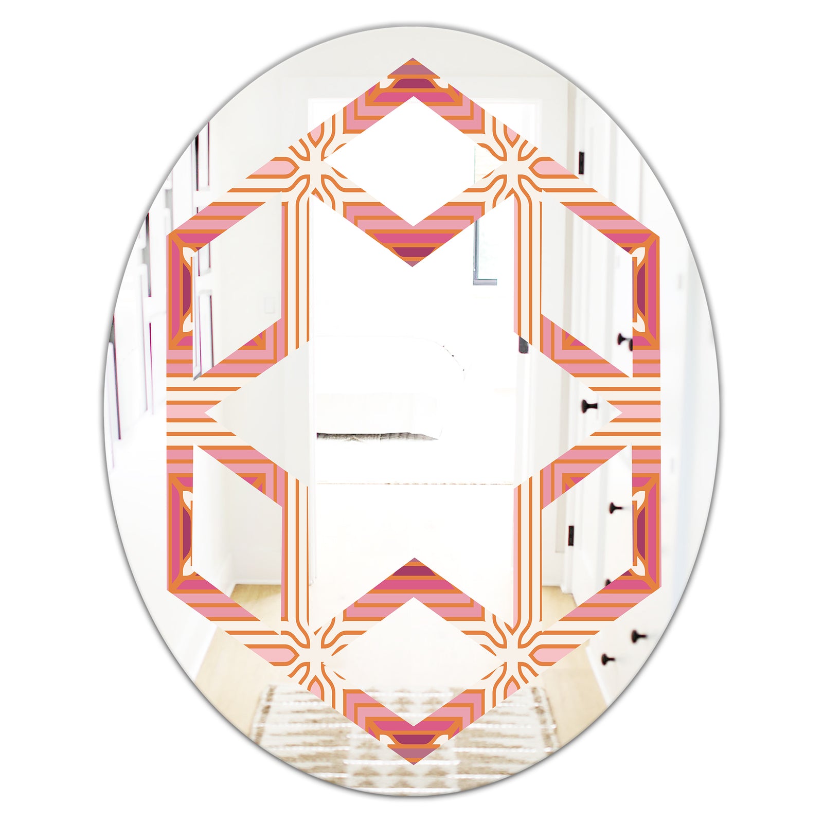 Geometric Retro Design II - Modern Round or Oval Wall Mirror - Hexagon Star