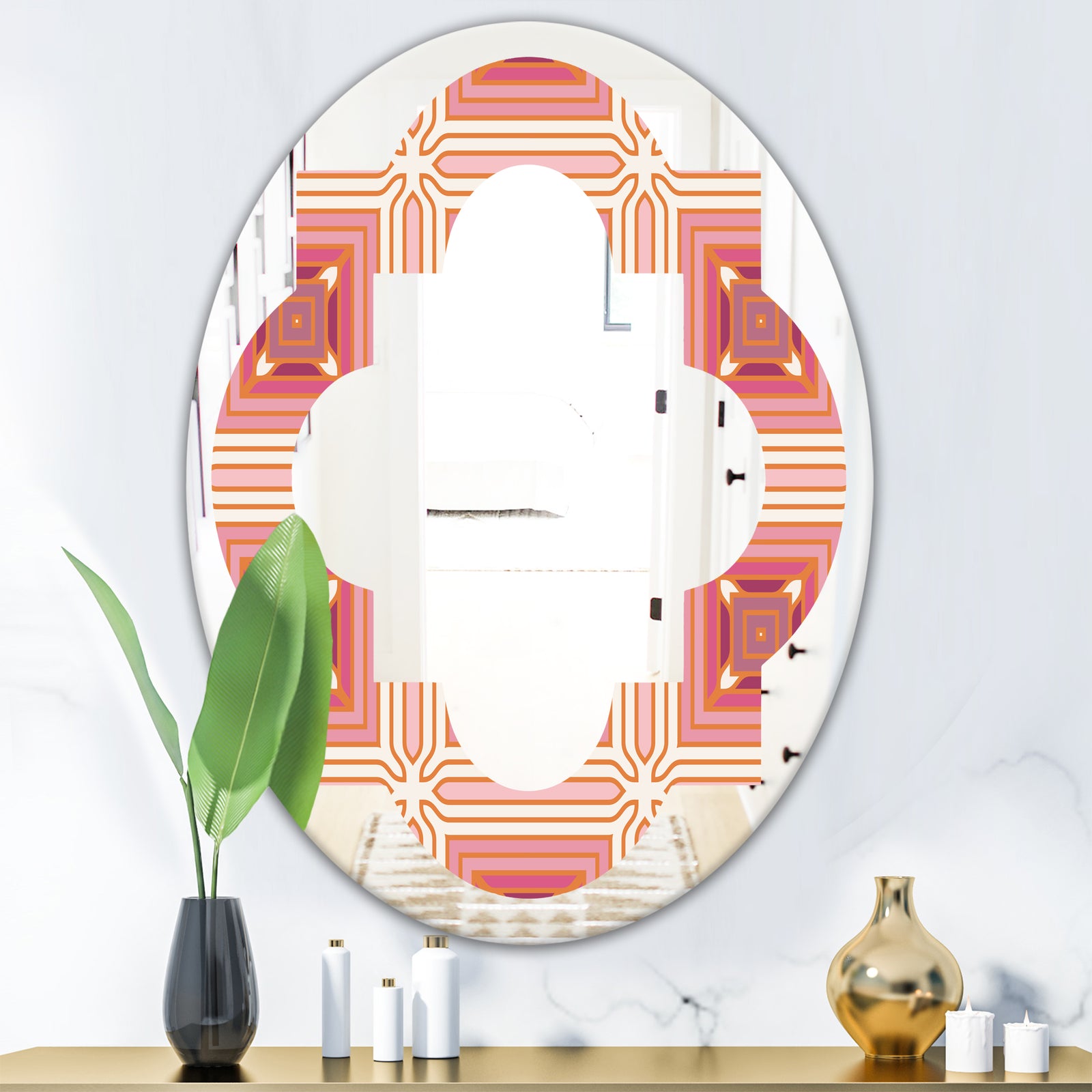 Geometric Retro Design II - Modern Round or Oval Wall Mirror - Quatrefoil