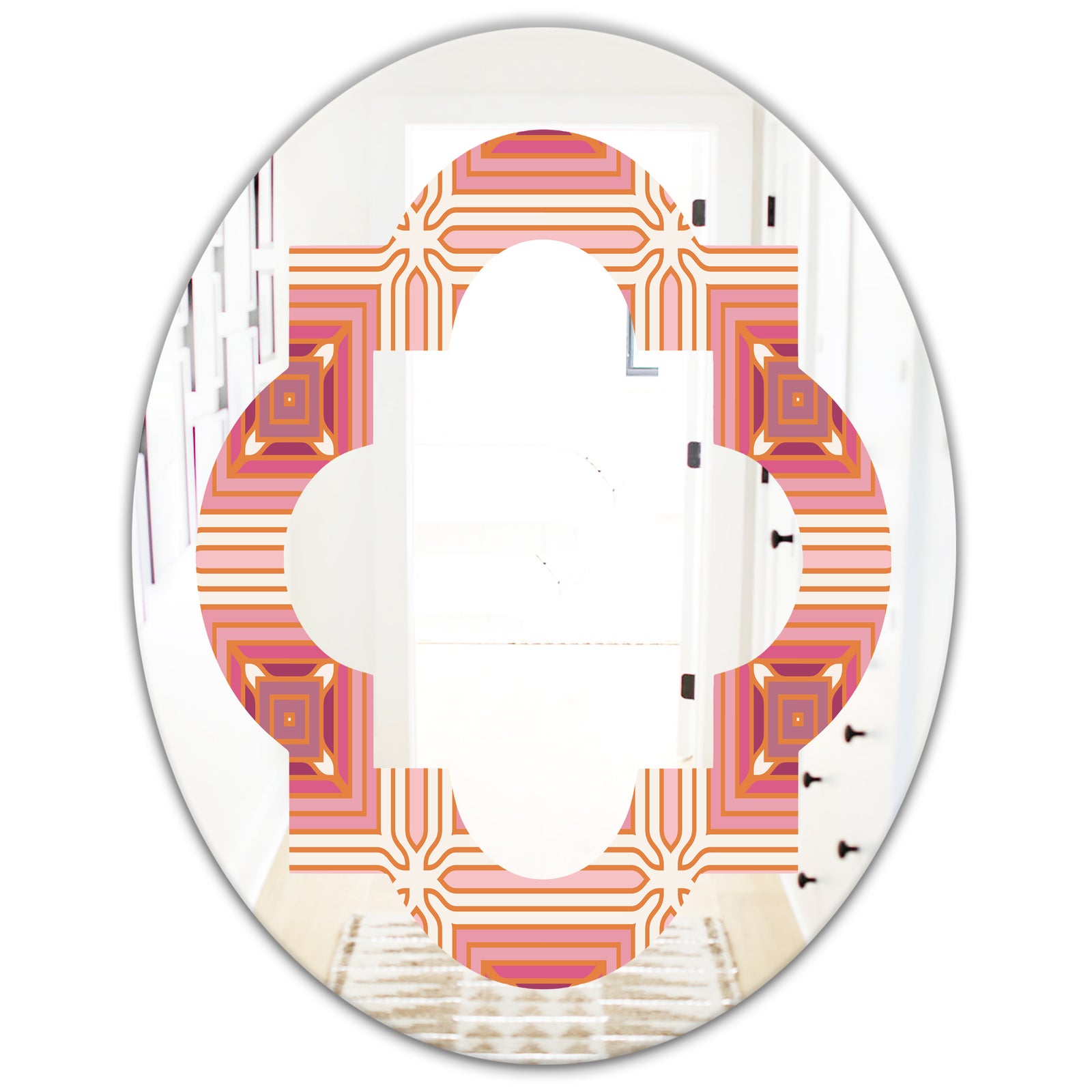 Geometric Retro Design II - Modern Round or Oval Wall Mirror - Quatrefoil