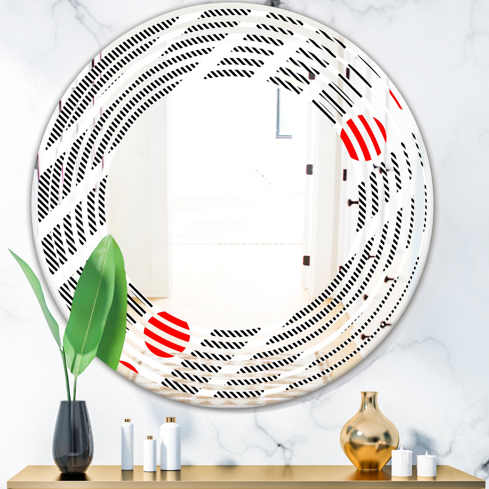 Retro Geometrical Abstract Minimal Pattern XI - Modern Round or Oval Wall Mirror - Wave