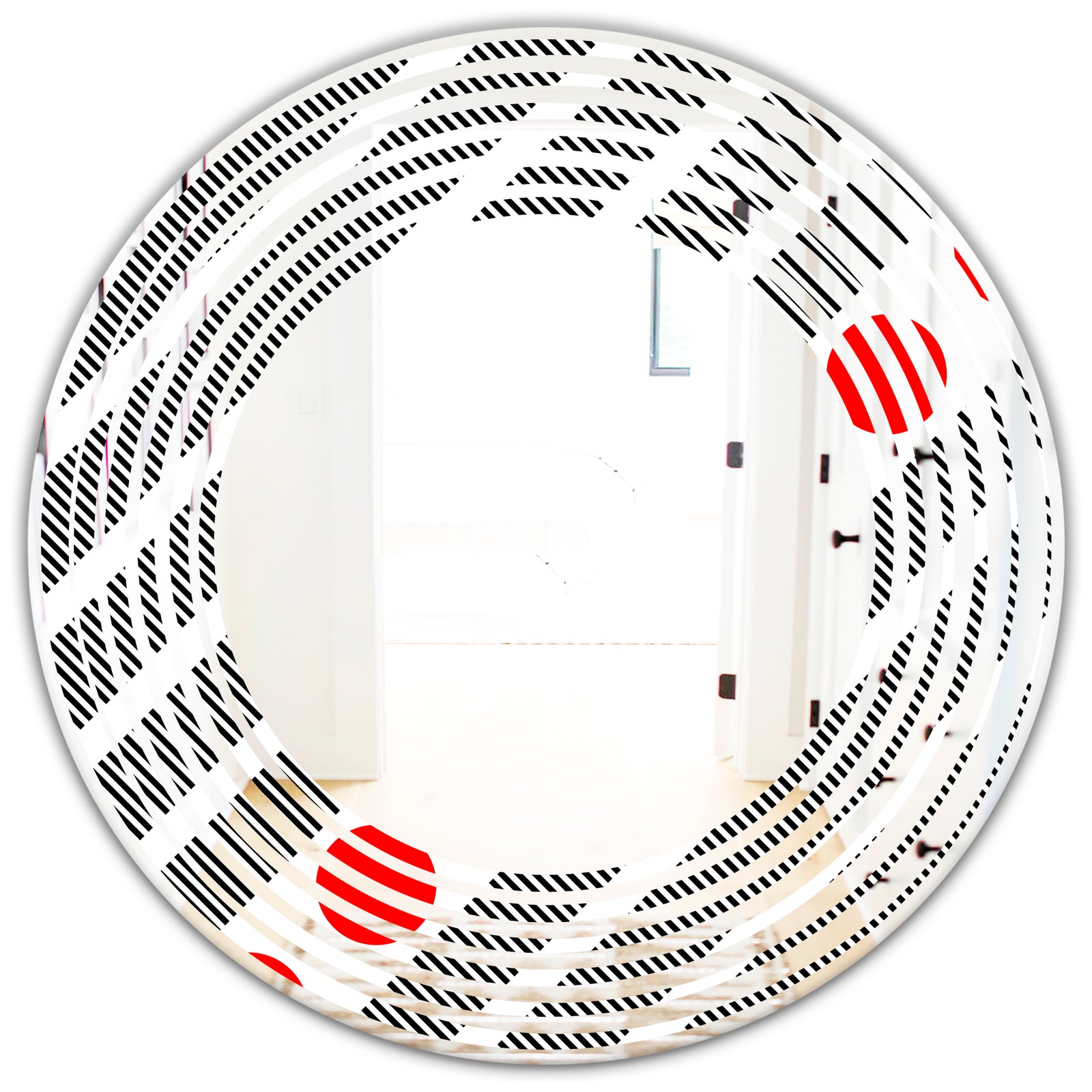 Retro Geometrical Abstract Minimal Pattern XI - Modern Round or Oval Wall Mirror - Wave