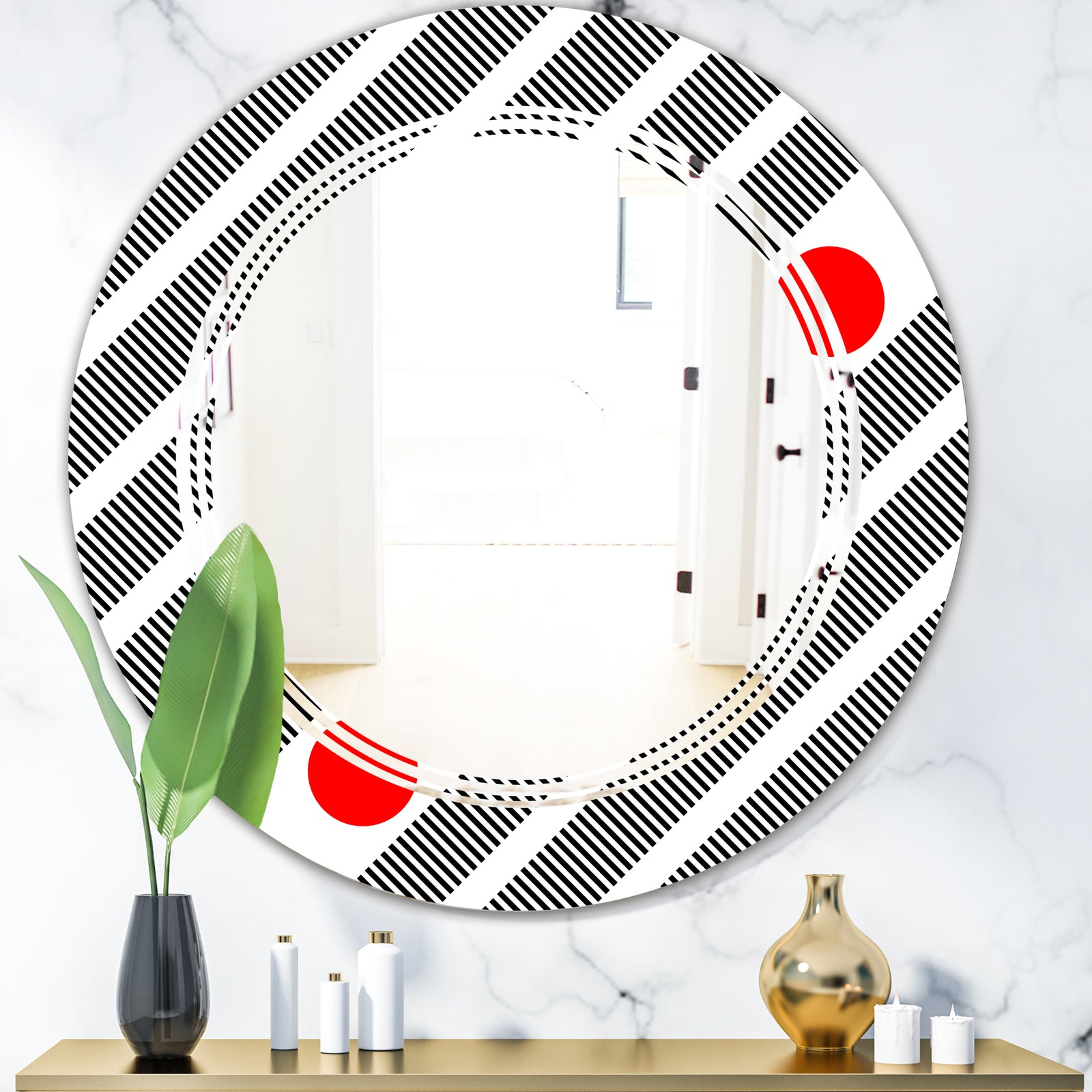 Retro Geometrical Abstract Minimal Pattern XI - Modern Round or Oval Wall Mirror - Triple C