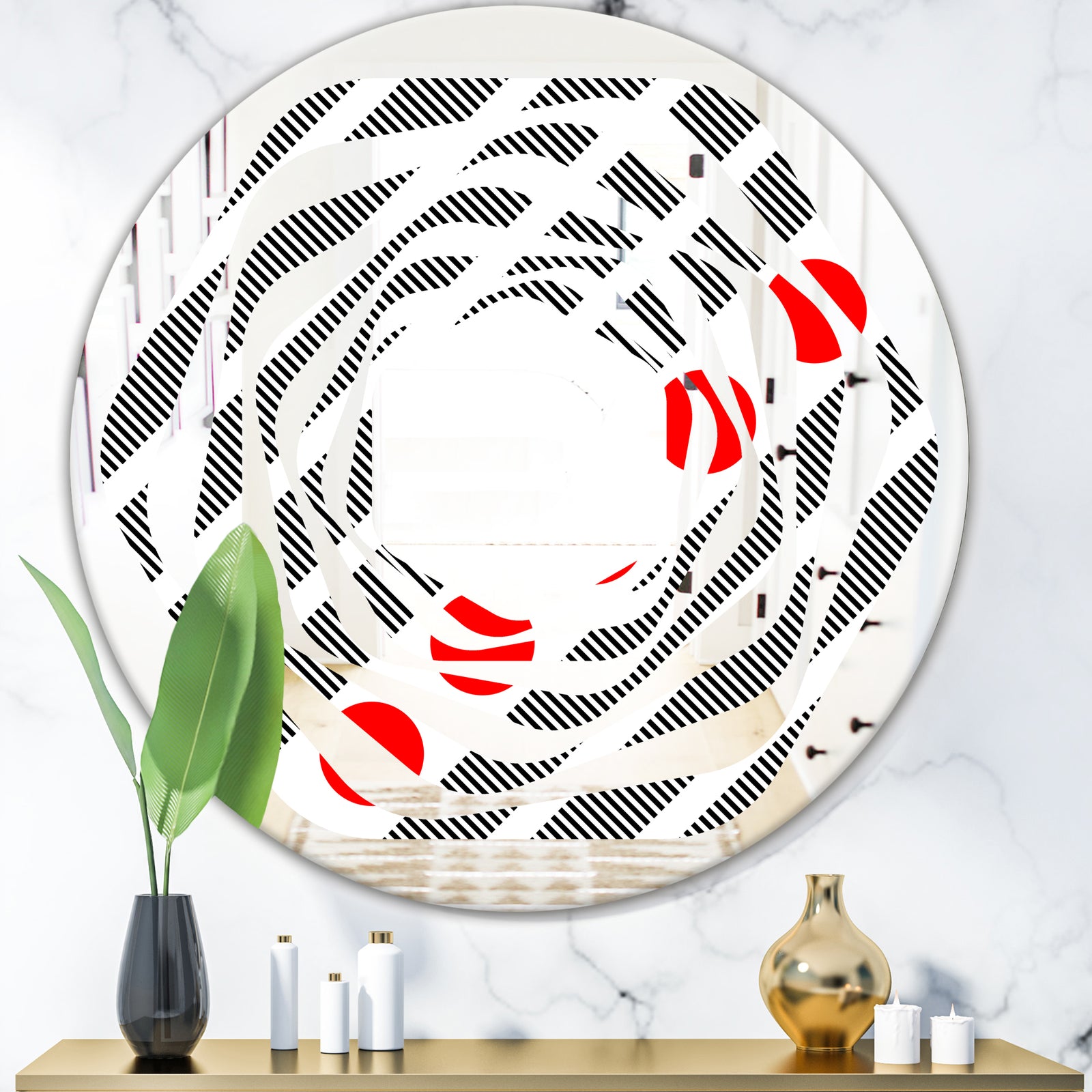 Retro Geometrical Abstract Minimal Pattern XI - Modern Round or Oval Wall Mirror - Whirl