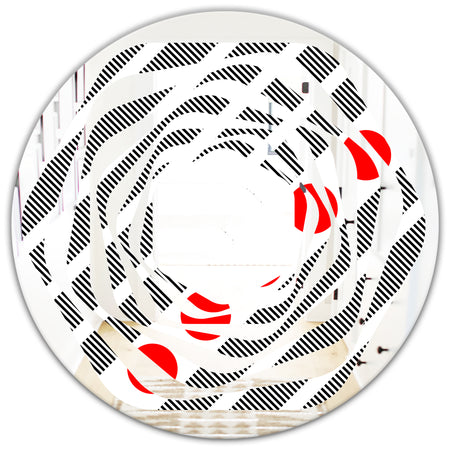 Retro Geometrical Abstract Minimal Pattern XI - Modern Round or Oval Wall Mirror - Whirl