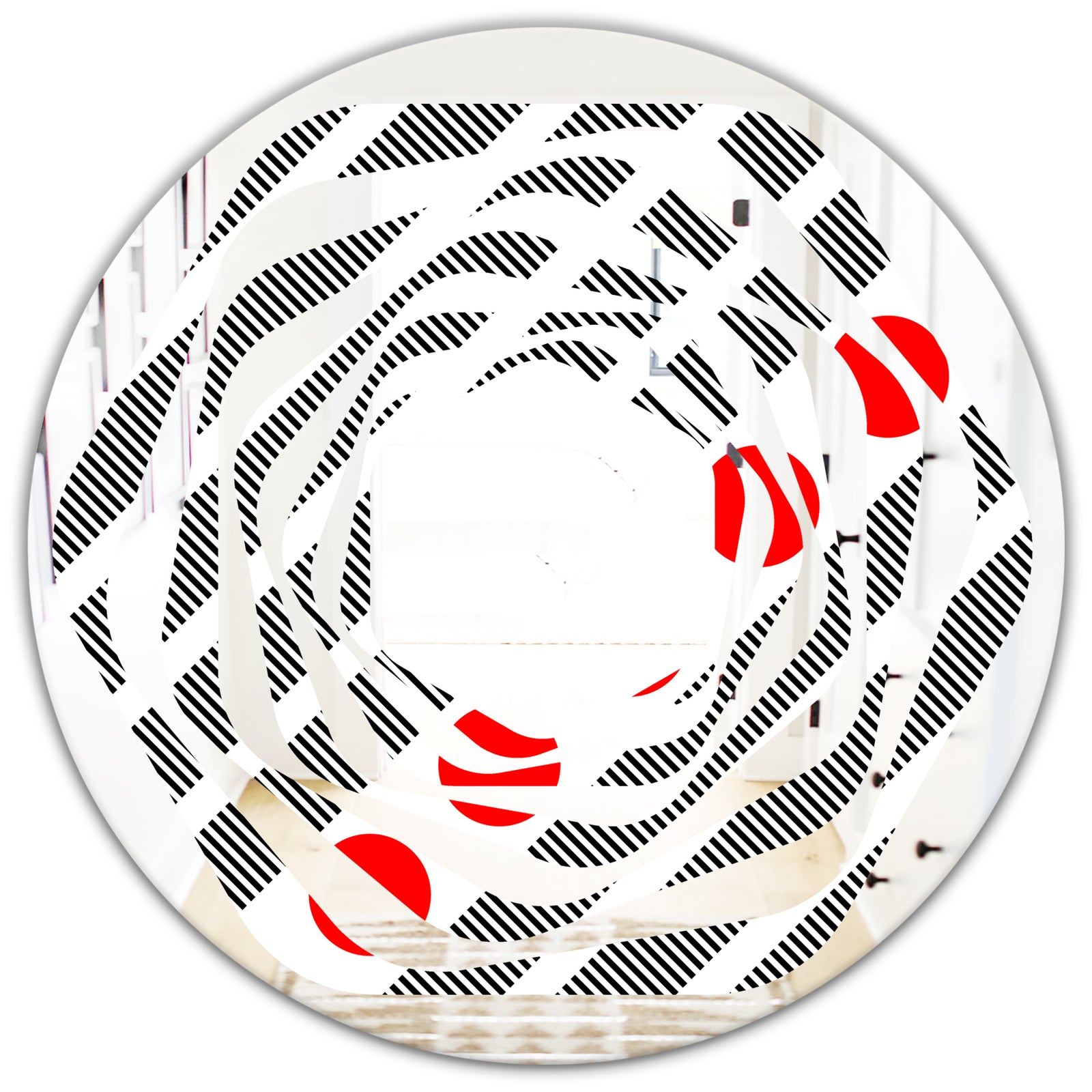 Retro Geometrical Abstract Minimal Pattern XI - Modern Round or Oval Wall Mirror - Whirl