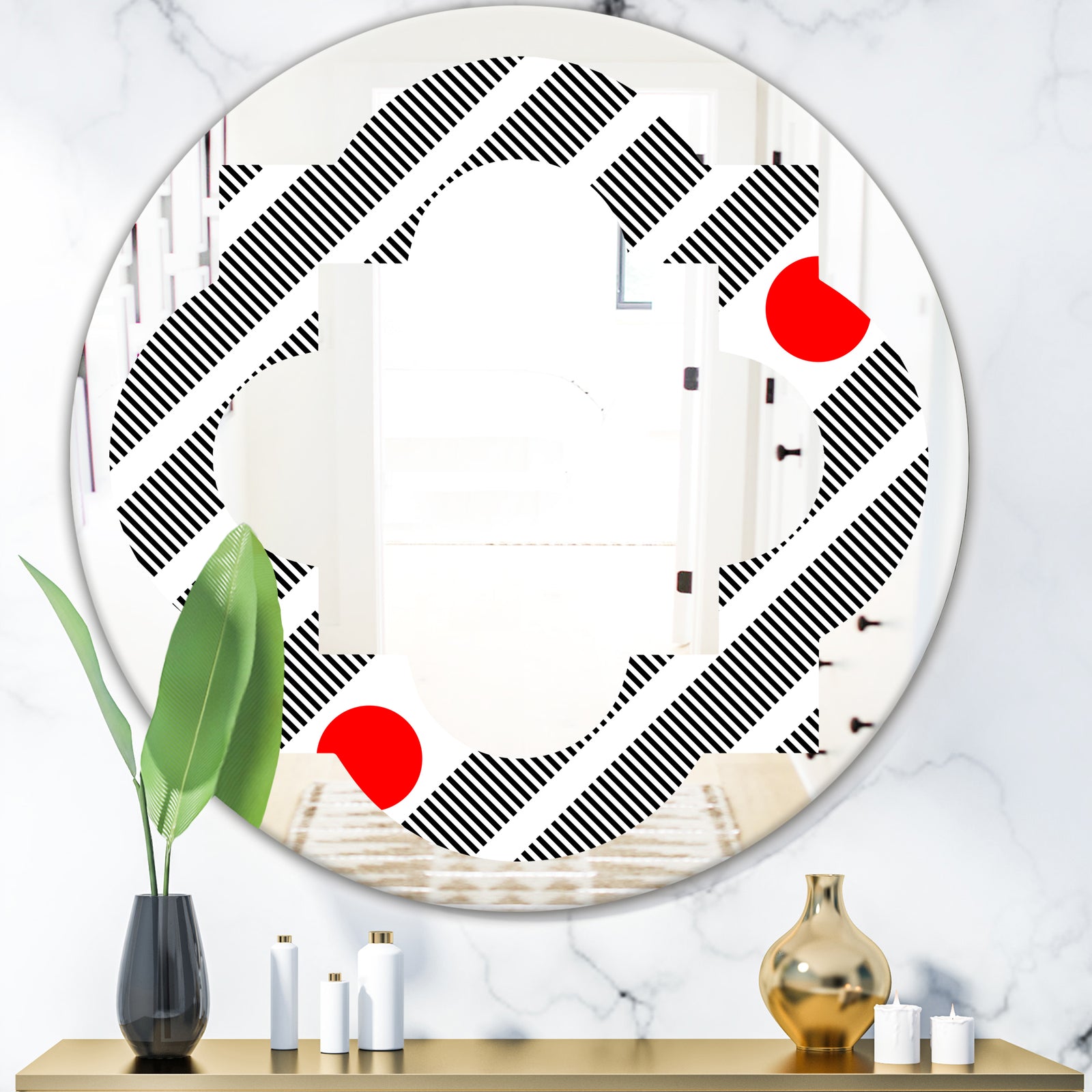 Retro Geometrical Abstract Minimal Pattern XI - Modern Round or Oval Wall Mirror - Quatrefoil