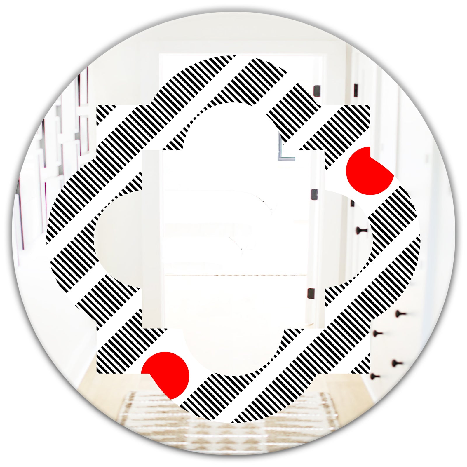 Retro Geometrical Abstract Minimal Pattern XI - Modern Round or Oval Wall Mirror - Quatrefoil