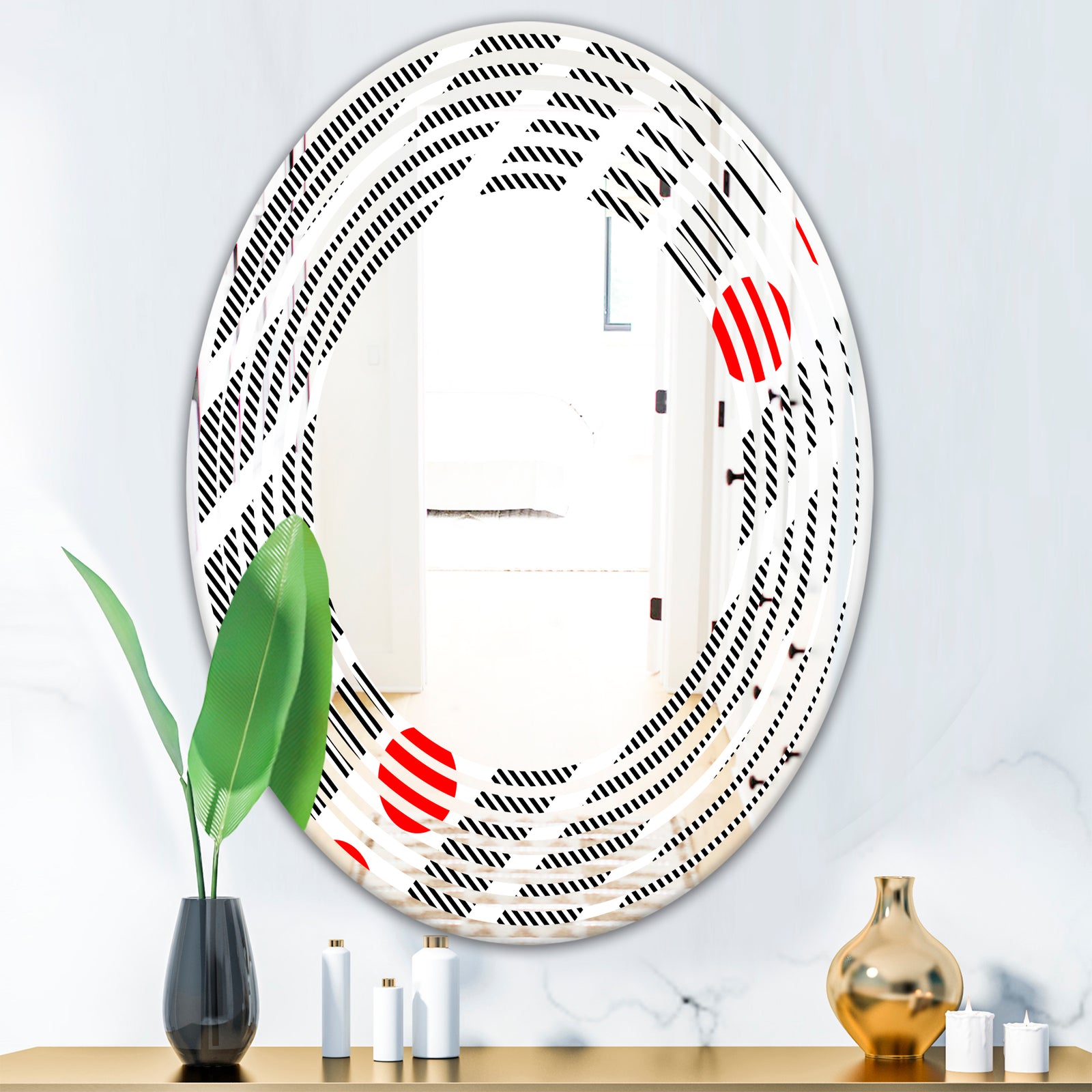 Retro Geometrical Abstract Minimal Pattern XI - Modern Round or Oval Wall Mirror - Wave