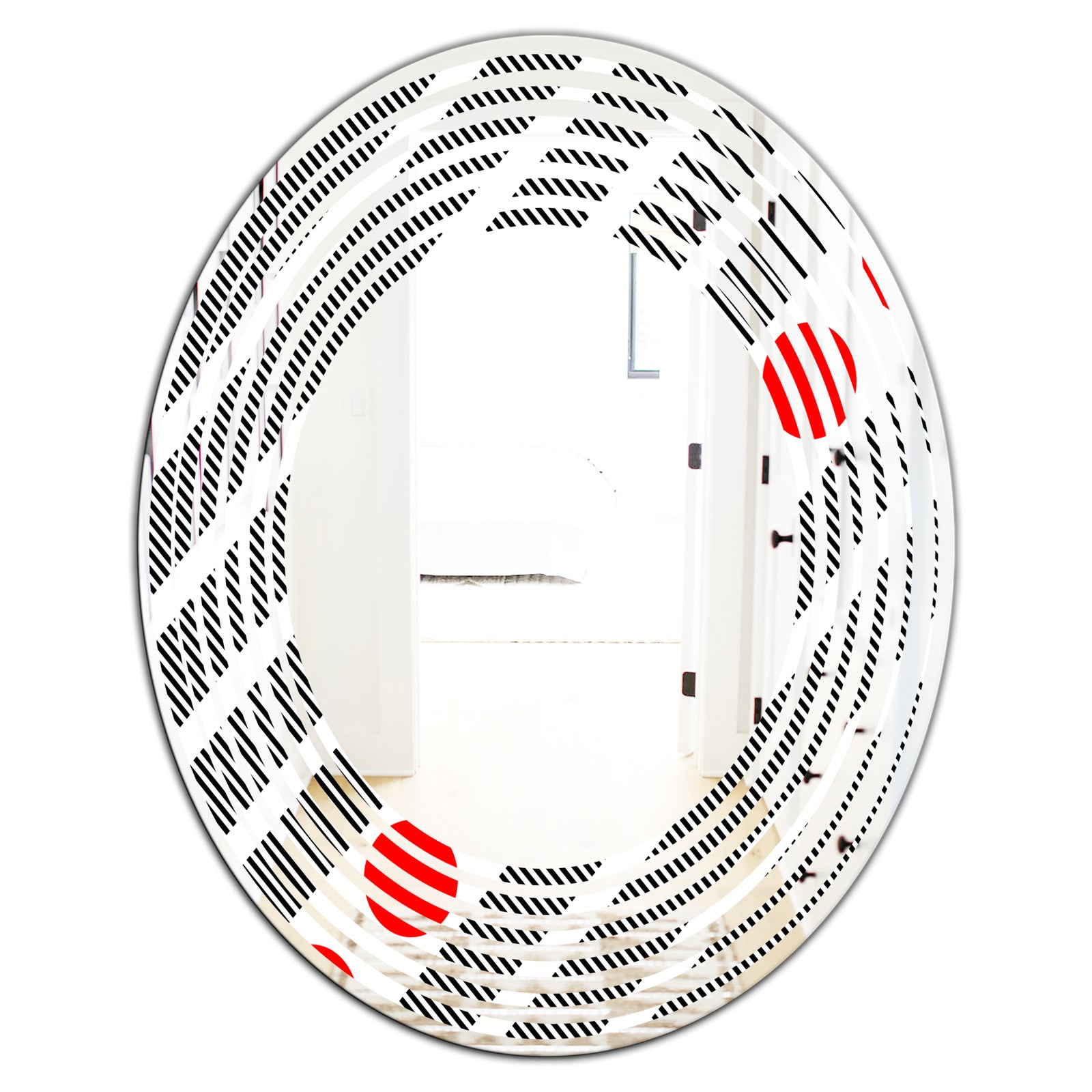 Retro Geometrical Abstract Minimal Pattern XI - Modern Round or Oval Wall Mirror - Wave