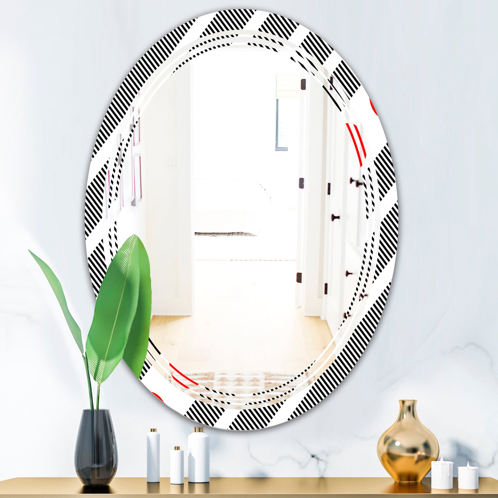 Retro Geometrical Abstract Minimal Pattern XI - Modern Round or Oval Wall Mirror - Triple C