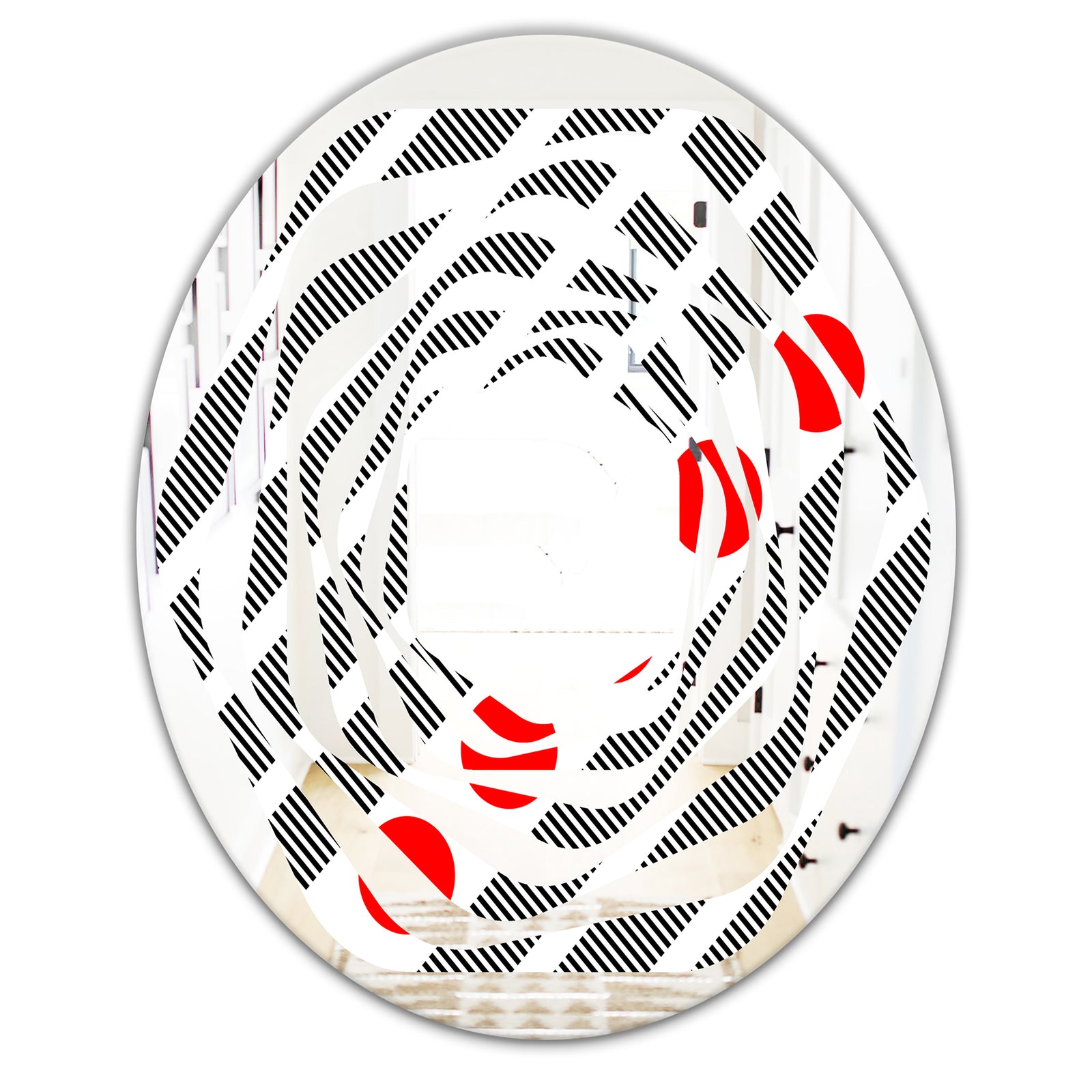 Retro Geometrical Abstract Minimal Pattern XI - Modern Round or Oval Wall Mirror - Whirl