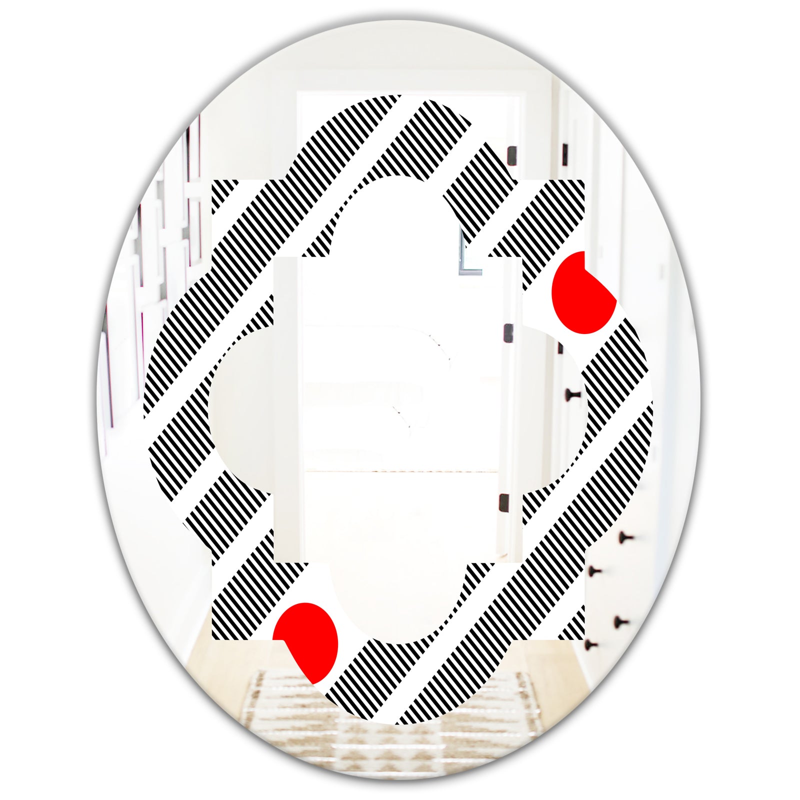 Retro Geometrical Abstract Minimal Pattern XI - Modern Round or Oval Wall Mirror - Quatrefoil