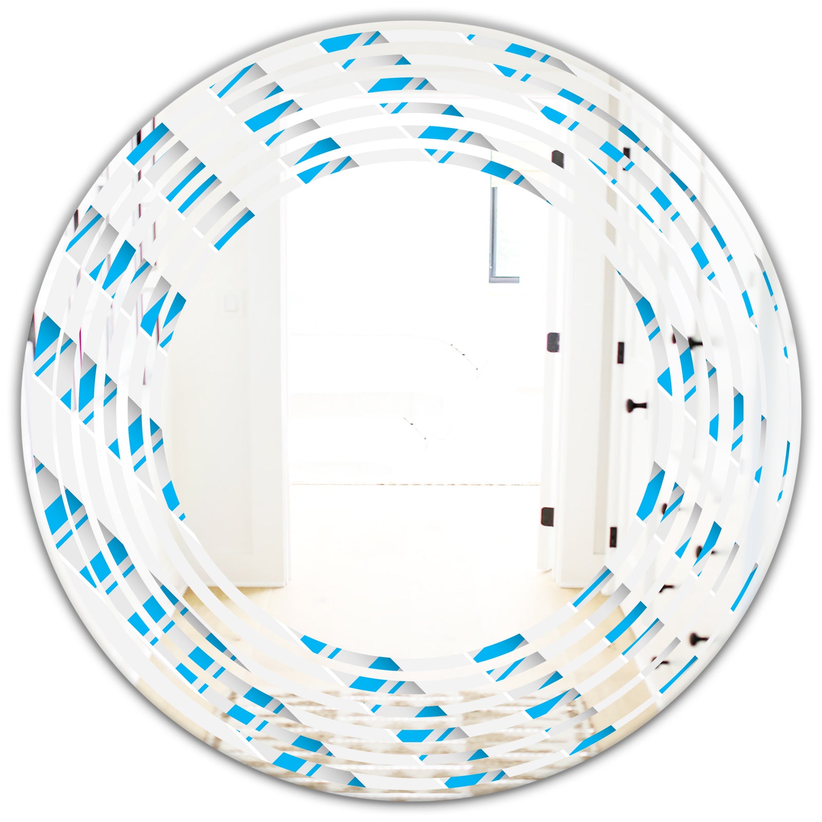 3D White and Blue Pattern VI - Modern Round or Oval Wall Mirror - Wave
