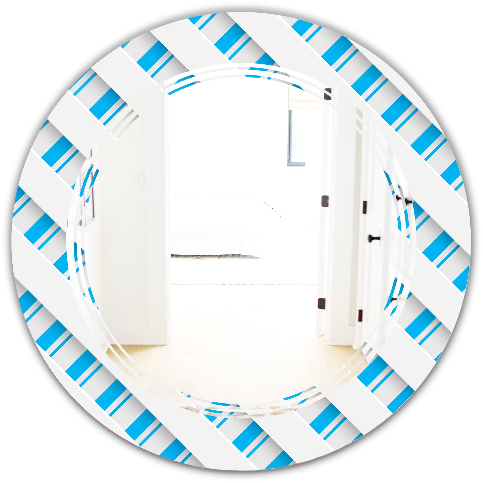 3D White and Blue Pattern VI - Modern Round or Oval Wall Mirror - Triple C