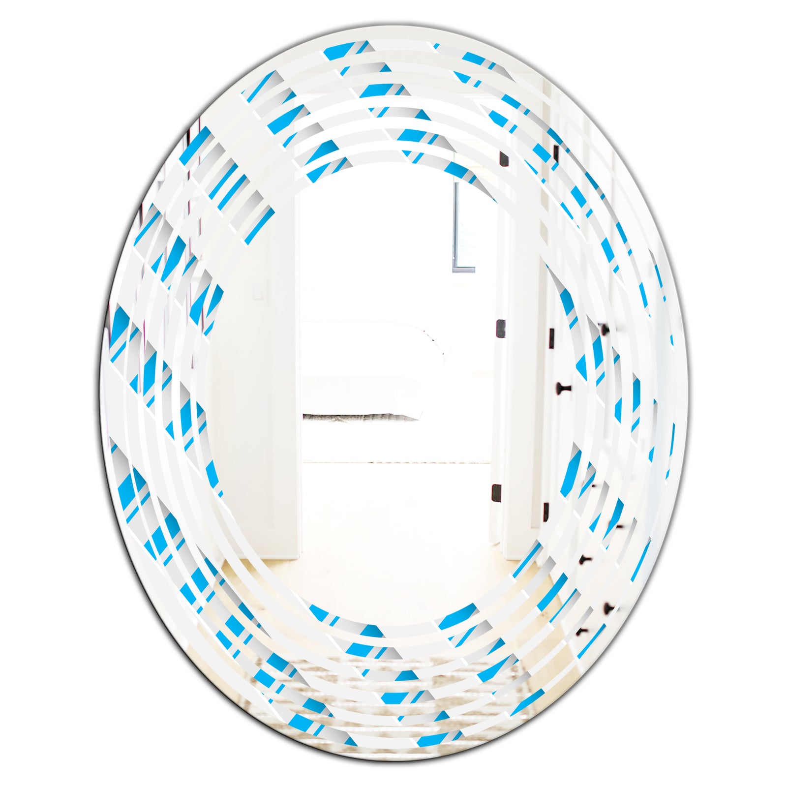 3D White and Blue Pattern VI - Modern Round or Oval Wall Mirror - Wave