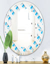 3D White and Blue Pattern VI - Modern Round or Oval Wall Mirror - Leaves