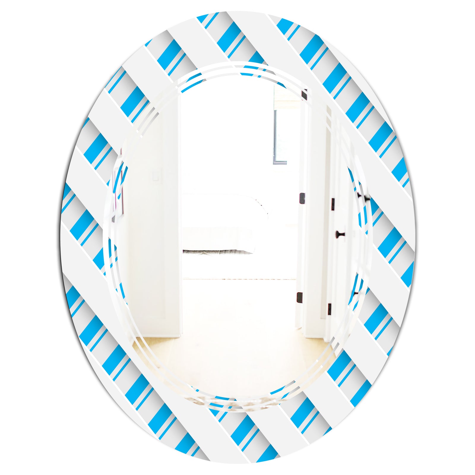 3D White and Blue Pattern VI - Modern Round or Oval Wall Mirror - Triple C