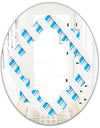 3D White and Blue Pattern VI - Modern Round or Oval Wall Mirror - Quatrefoil