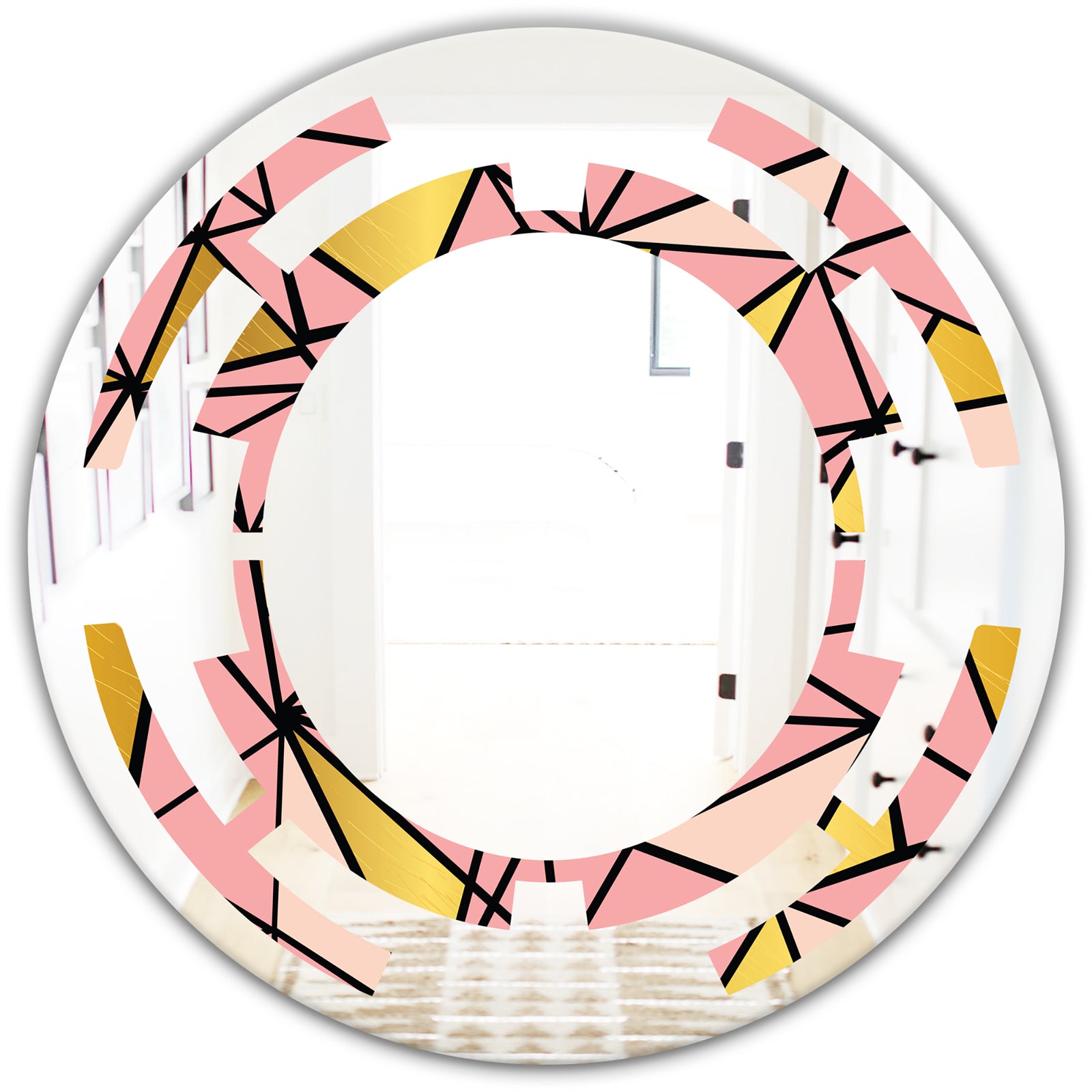 Triangular Gold Design II - Modern Round or Oval Wall Mirror - Space