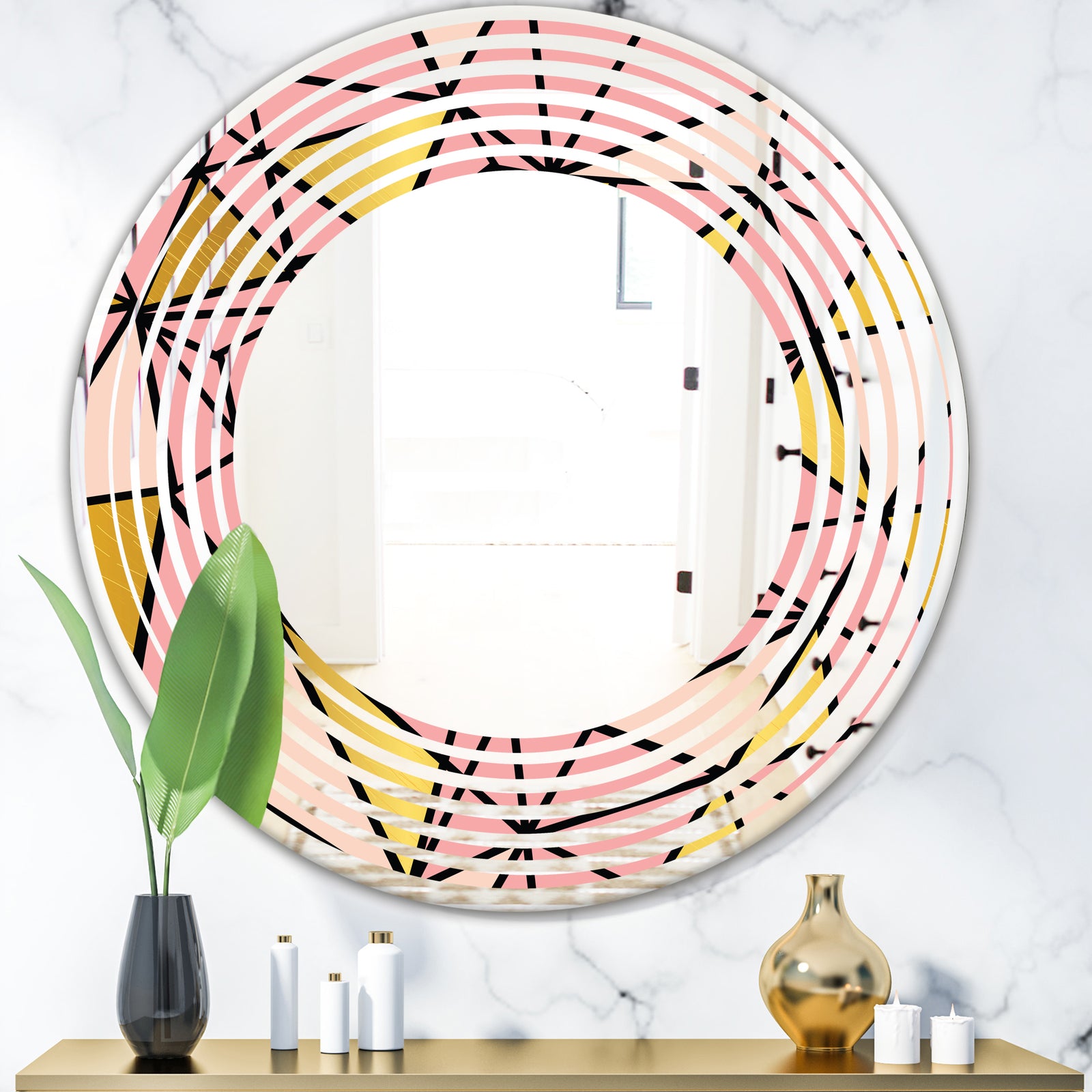 Triangular Gold Design II - Modern Round or Oval Wall Mirror - Wave