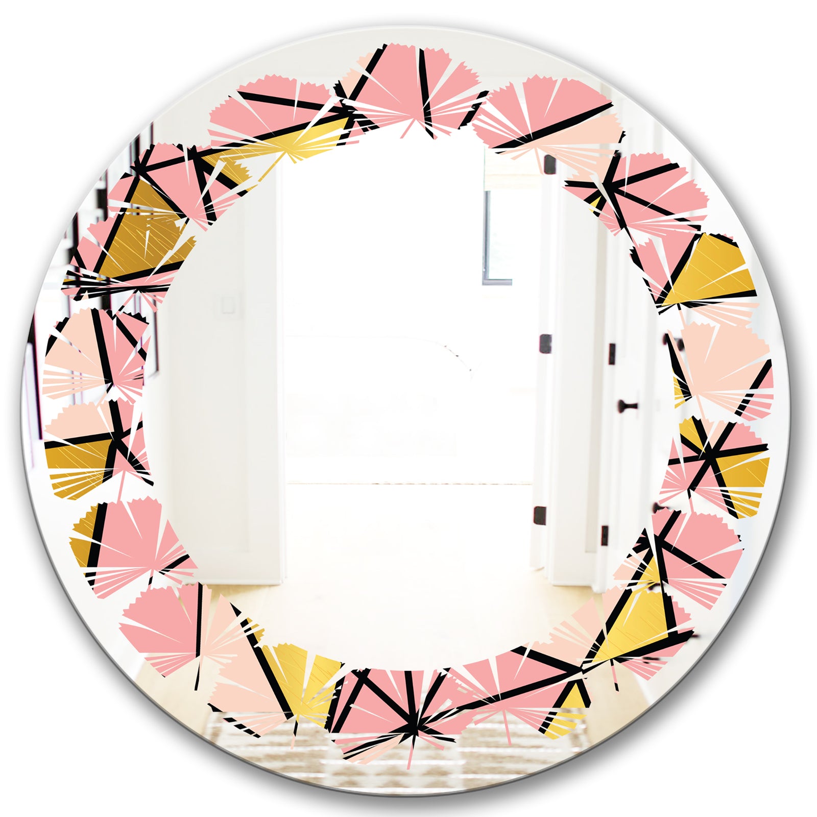 Triangular Gold Design II - Modern Round or Oval Wall Mirror - Leaves