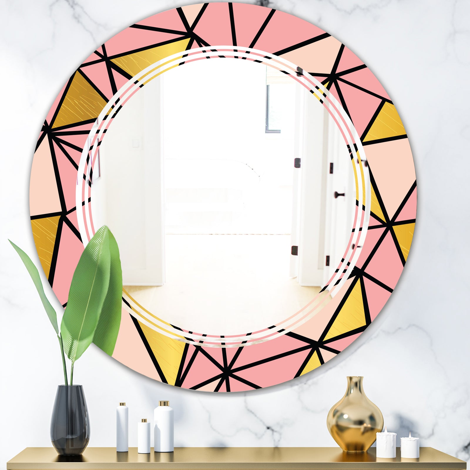 Triangular Gold Design II - Modern Round or Oval Wall Mirror - Triple C