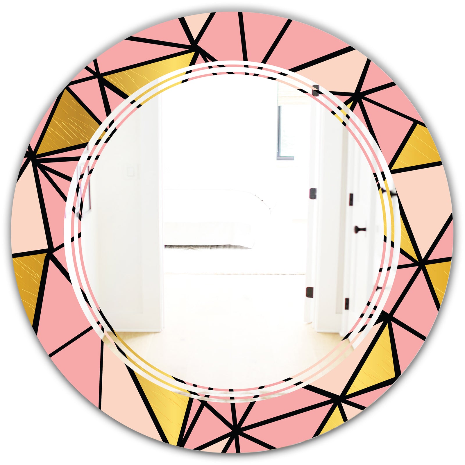 Triangular Gold Design II - Modern Round or Oval Wall Mirror - Triple C
