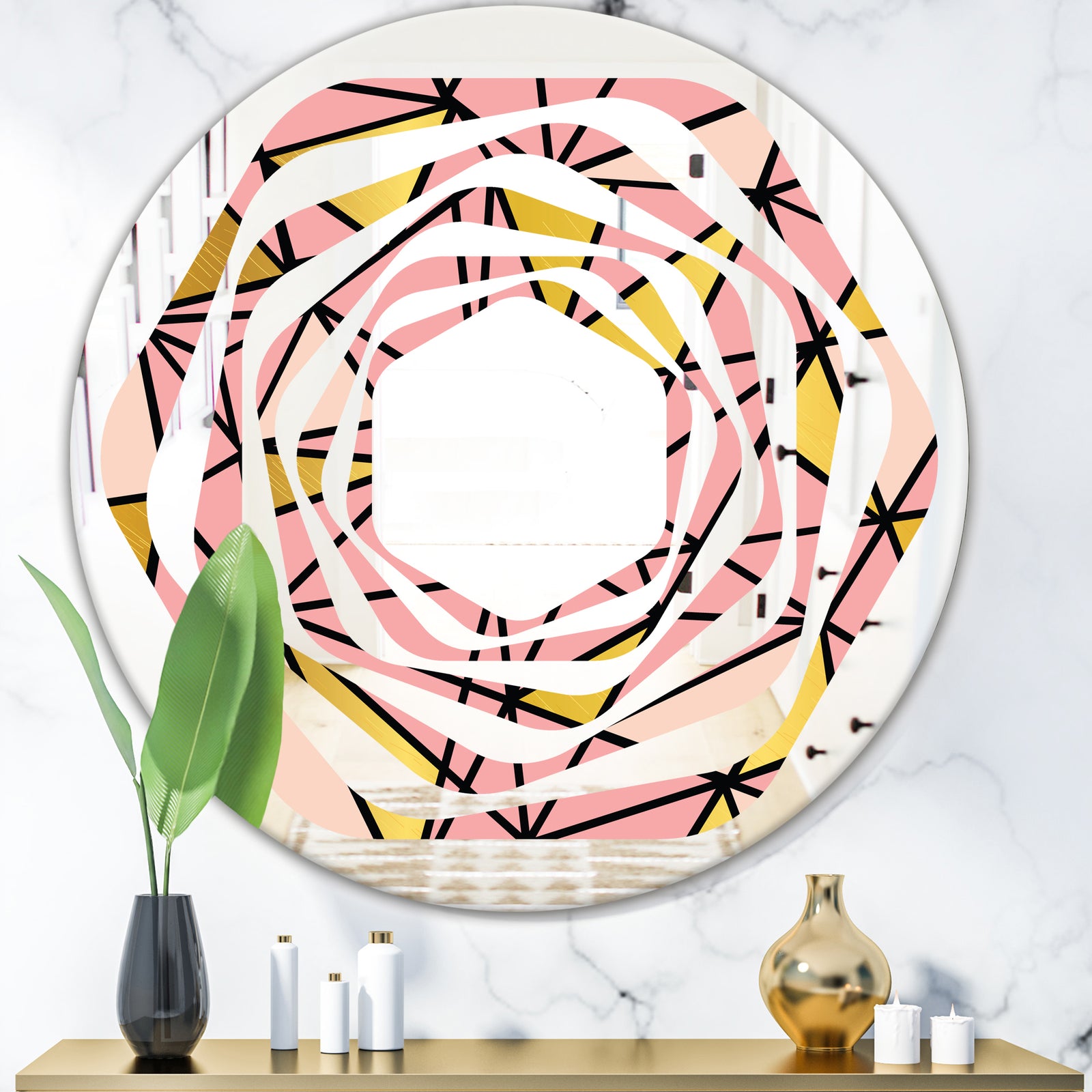 Triangular Gold Design II - Modern Round or Oval Wall Mirror - Whirl