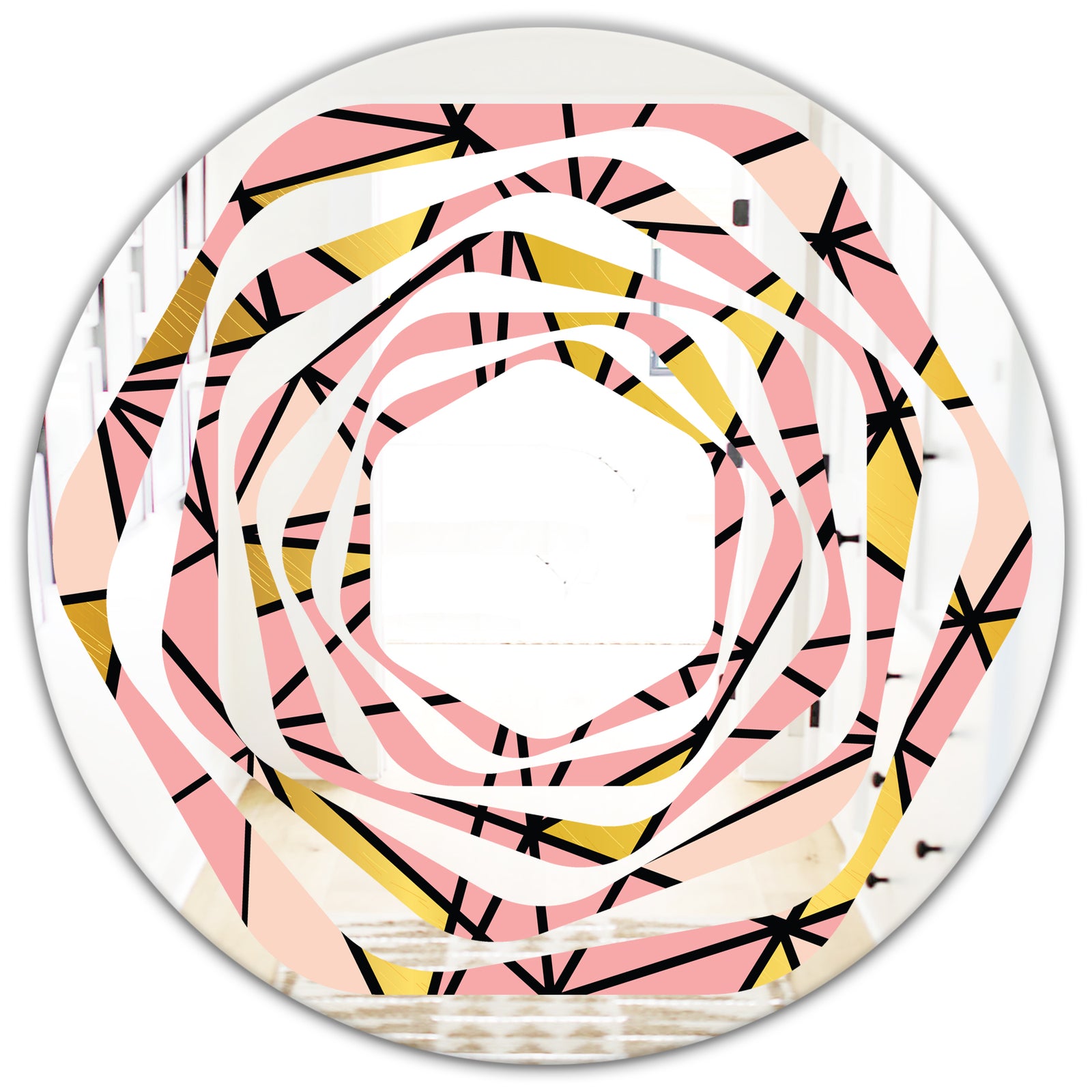 Triangular Gold Design II - Modern Round or Oval Wall Mirror - Whirl