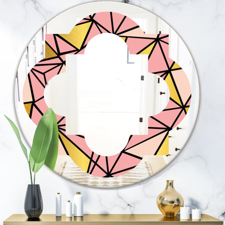 Triangular Gold Design II - Modern Round or Oval Wall Mirror - Quatrefoil