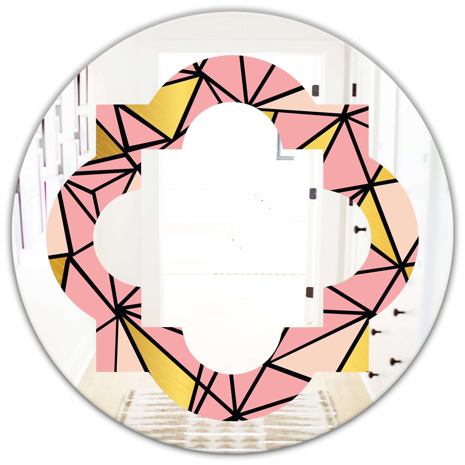 Triangular Gold Design II - Modern Round or Oval Wall Mirror - Quatrefoil