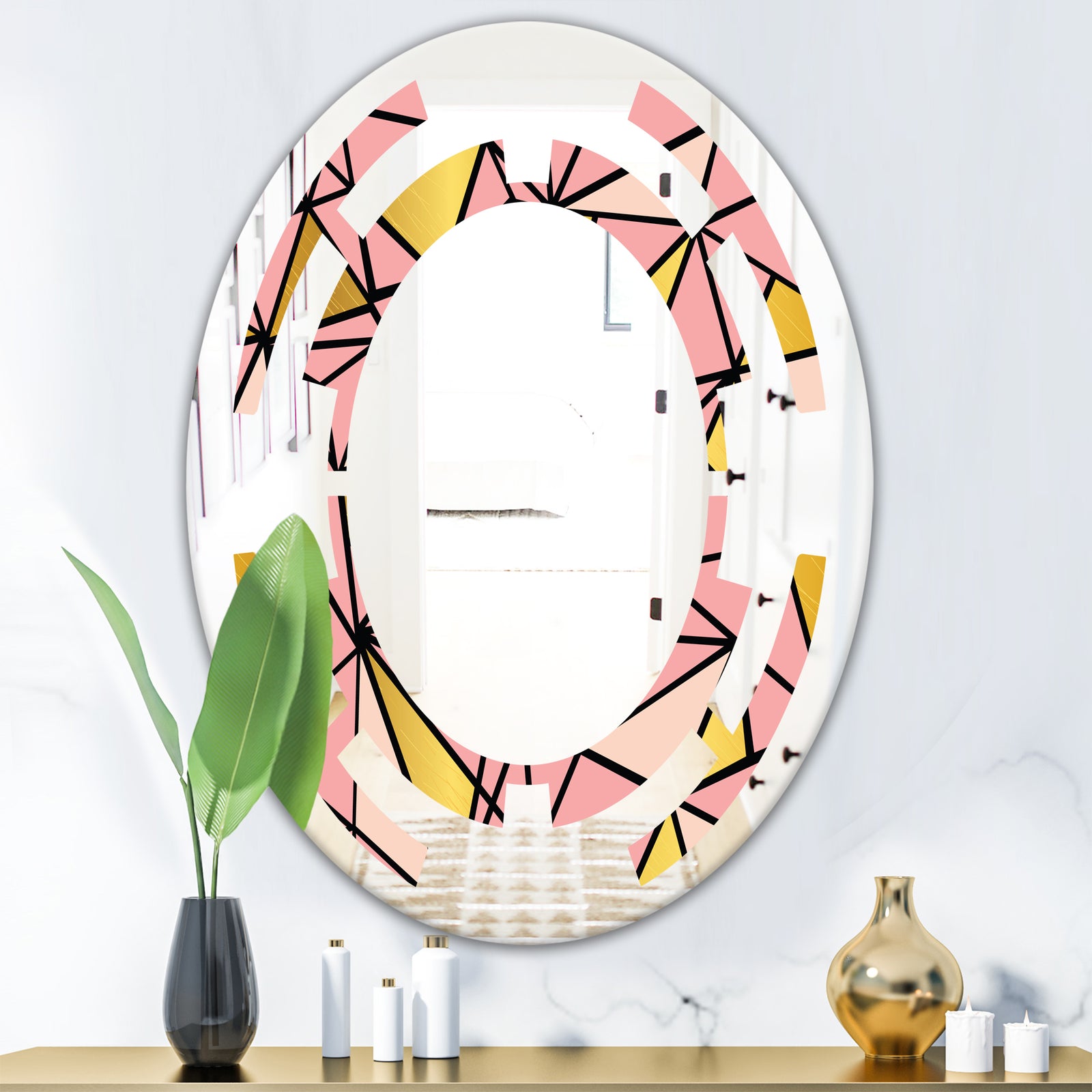 Triangular Gold Design II - Modern Round or Oval Wall Mirror - Space