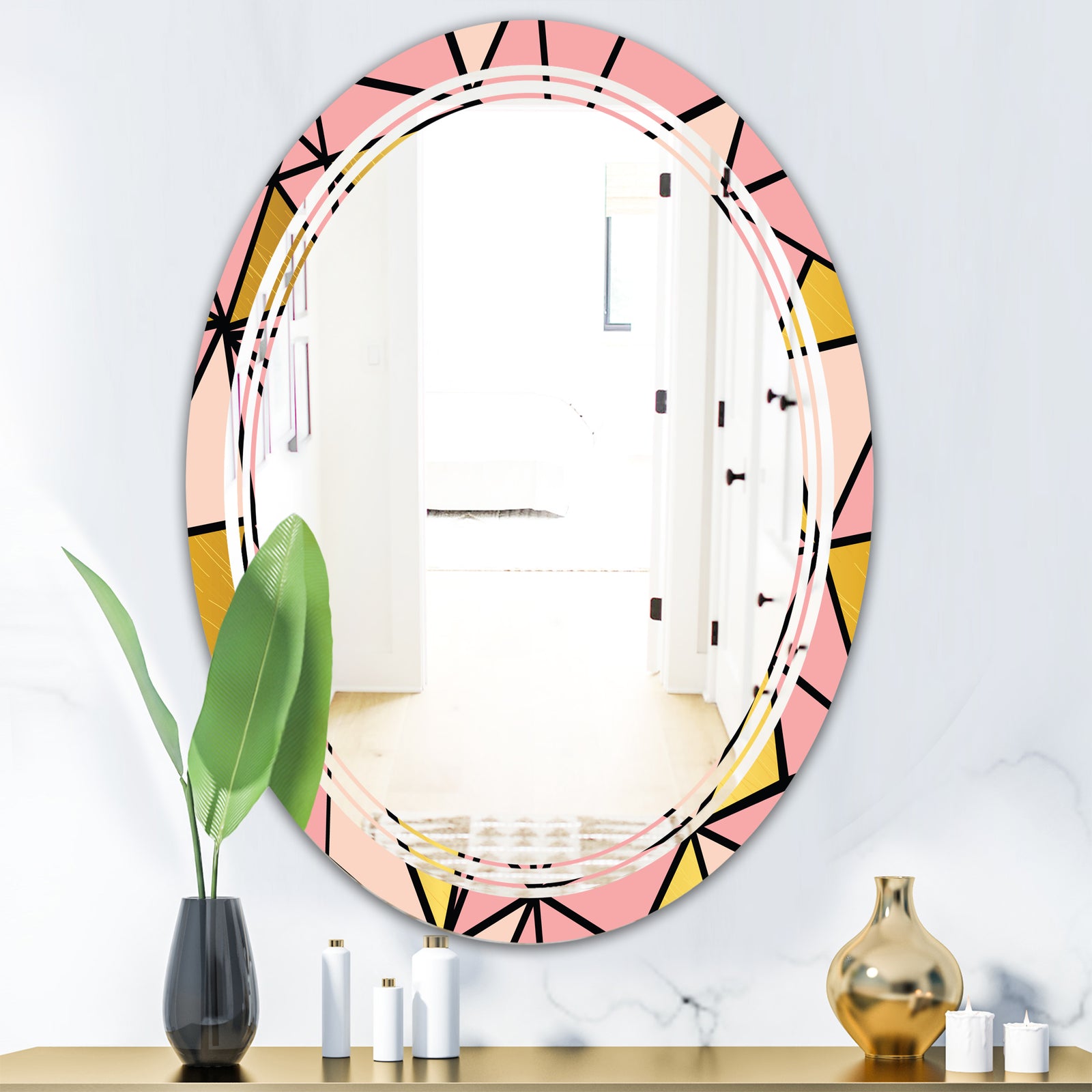 Triangular Gold Design II - Modern Round or Oval Wall Mirror - Triple C
