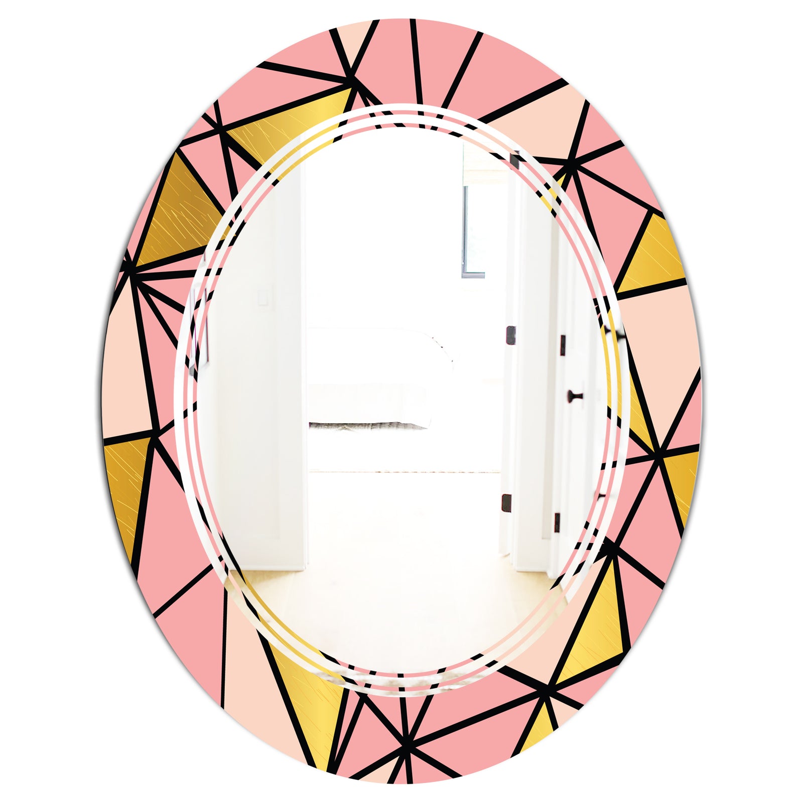 Triangular Gold Design II - Modern Round or Oval Wall Mirror - Triple C