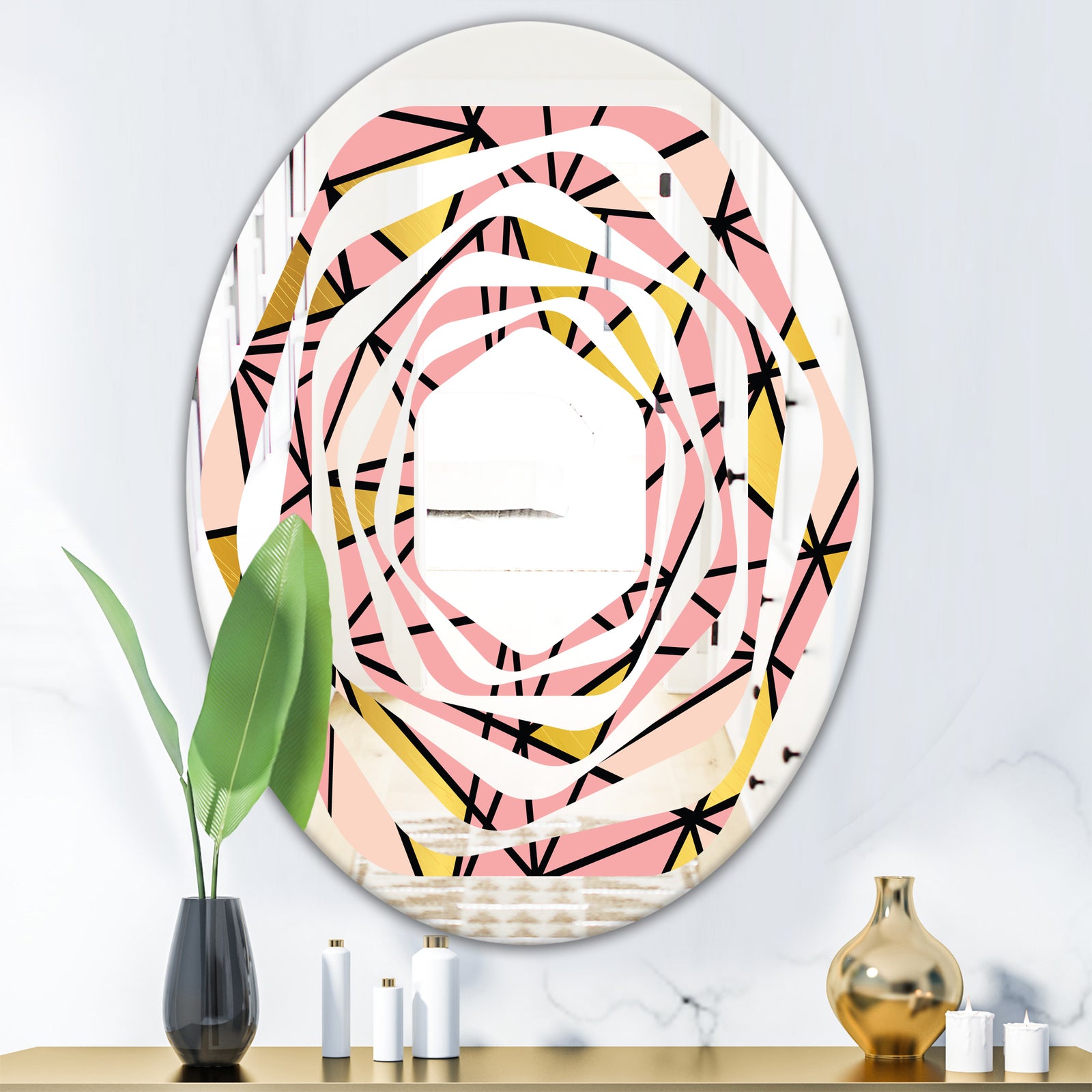 Triangular Gold Design II - Modern Round or Oval Wall Mirror - Whirl