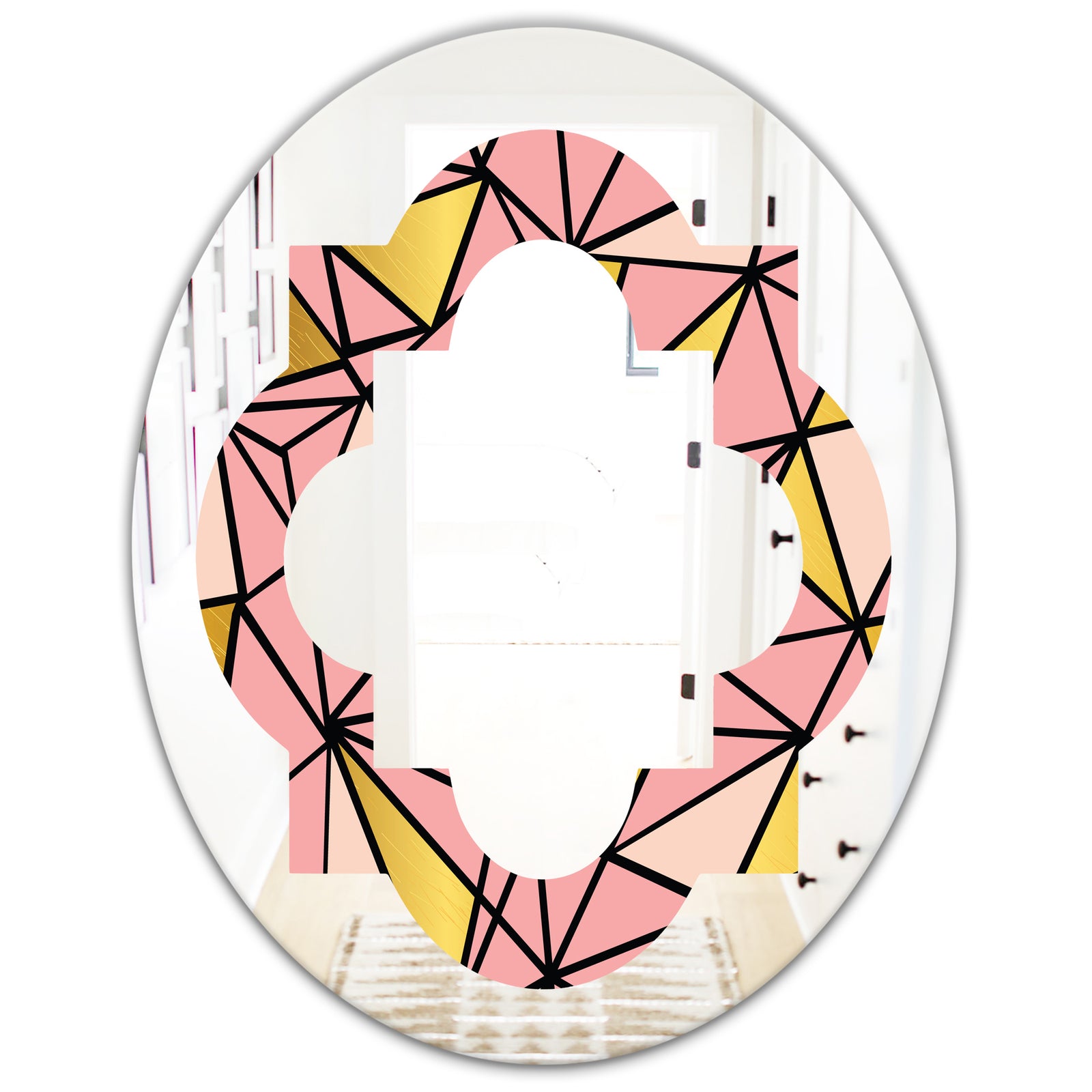 Triangular Gold Design II - Modern Round or Oval Wall Mirror - Quatrefoil