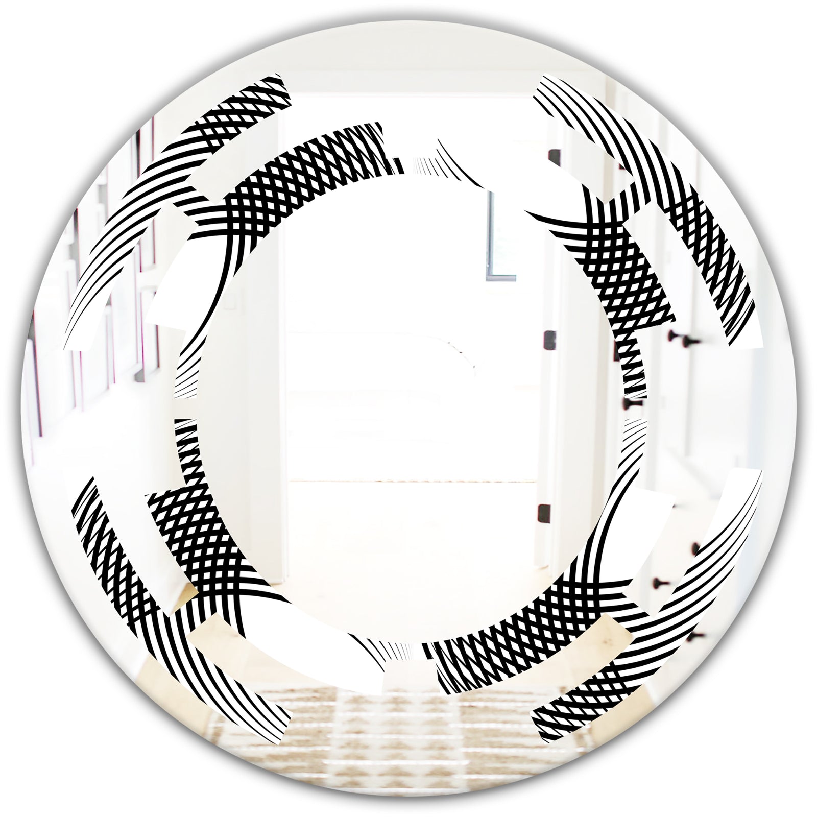 Monochrome Geometric Pattern IX - Modern Round or Oval Wall Mirror - Space
