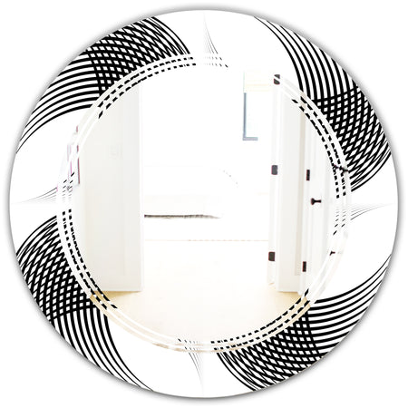 Monochrome Geometric Pattern IX - Modern Round or Oval Wall Mirror - Triple C
