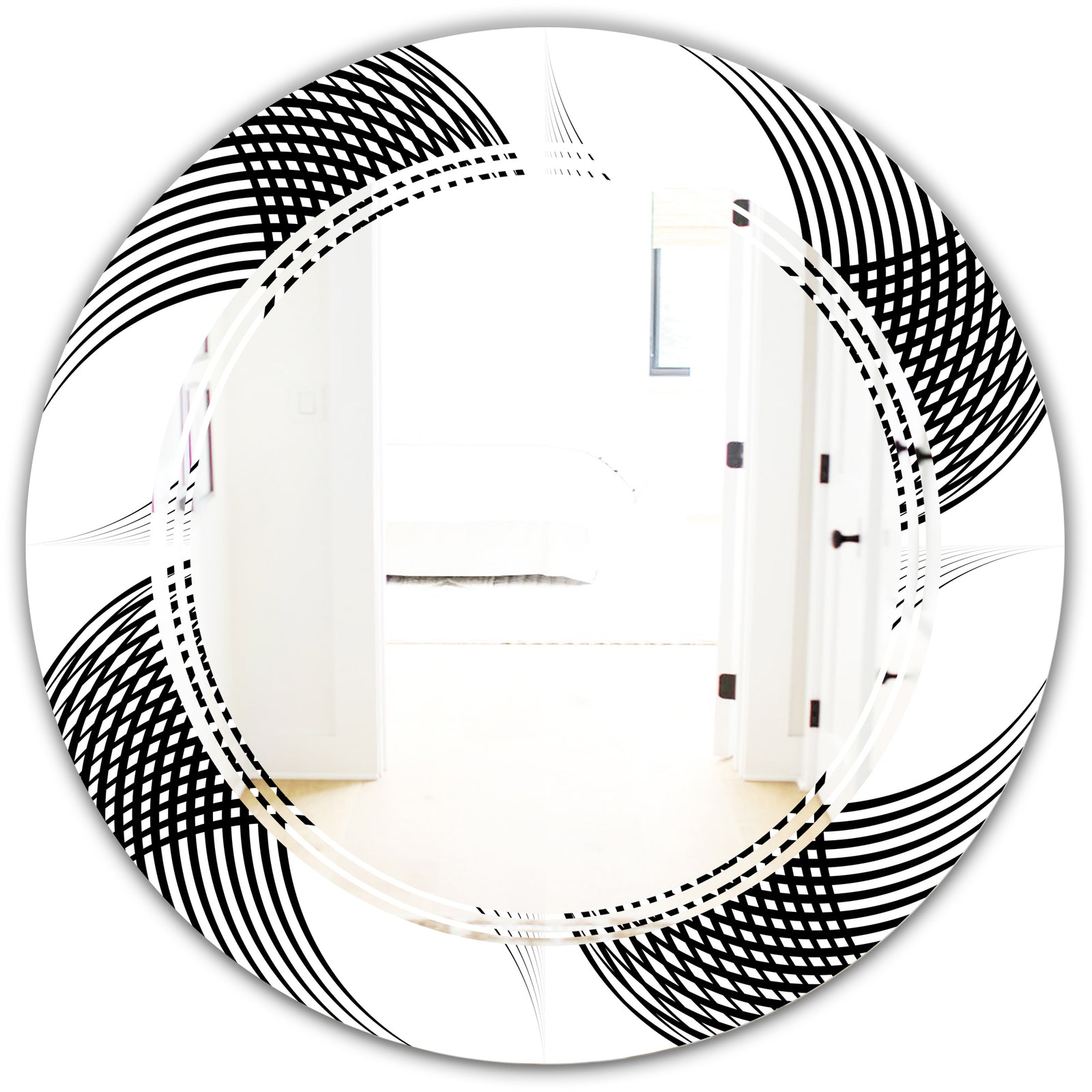 Monochrome Geometric Pattern IX - Modern Round or Oval Wall Mirror - Triple C