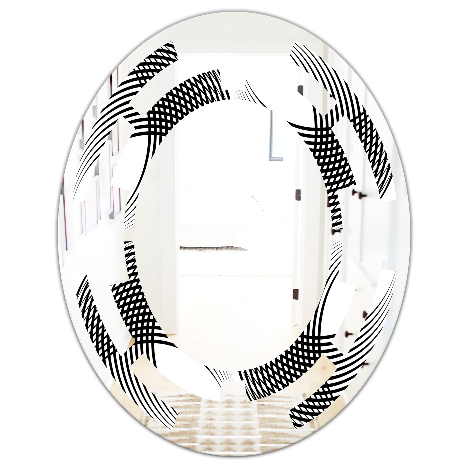 Monochrome Geometric Pattern IX - Modern Round or Oval Wall Mirror - Space