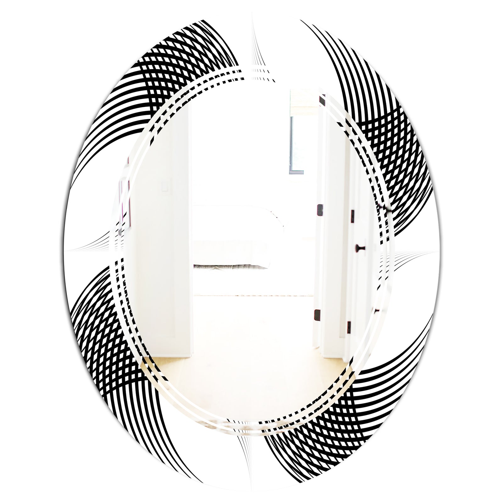 Monochrome Geometric Pattern IX - Modern Round or Oval Wall Mirror - Triple C