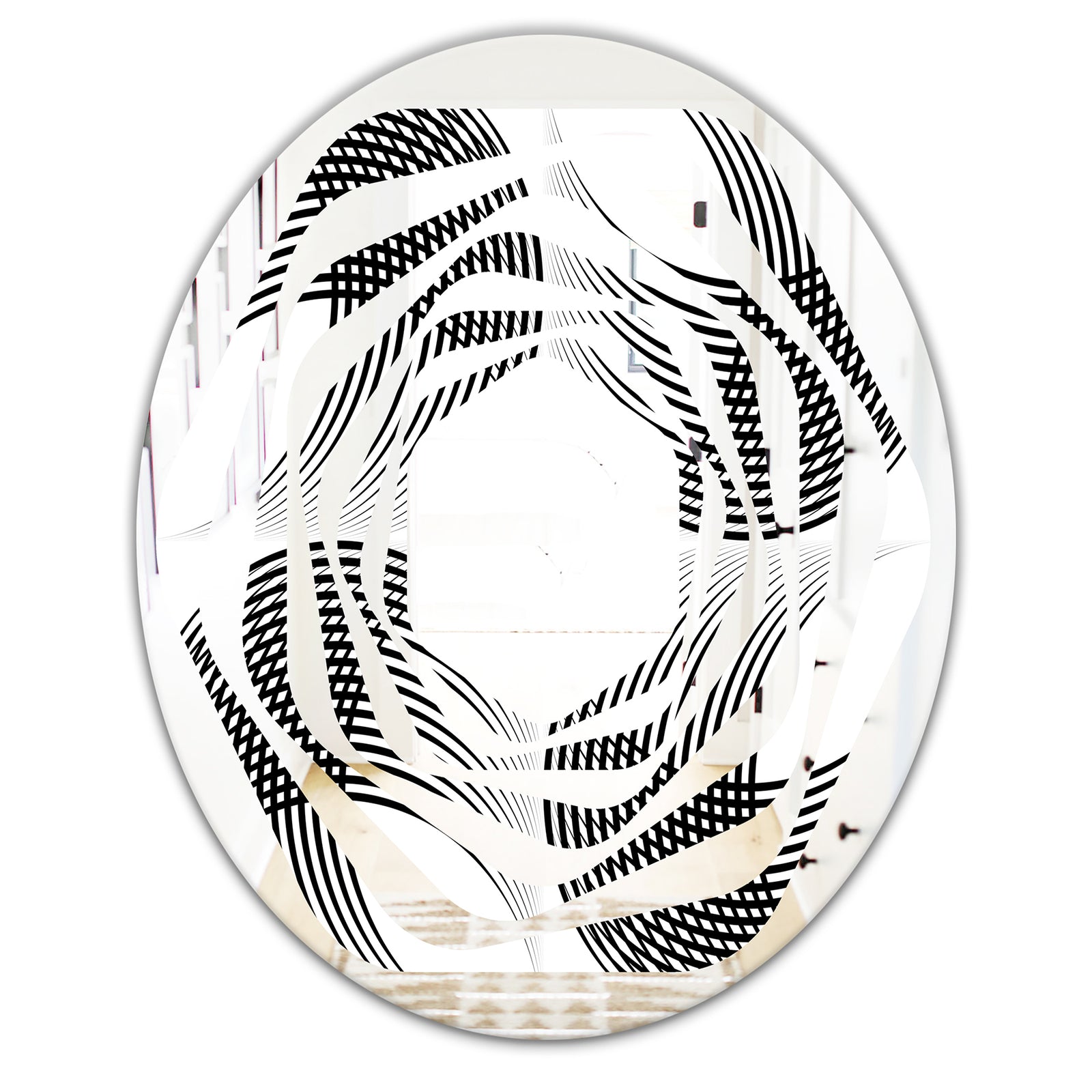 Monochrome Geometric Pattern IX - Modern Round or Oval Wall Mirror - Whirl