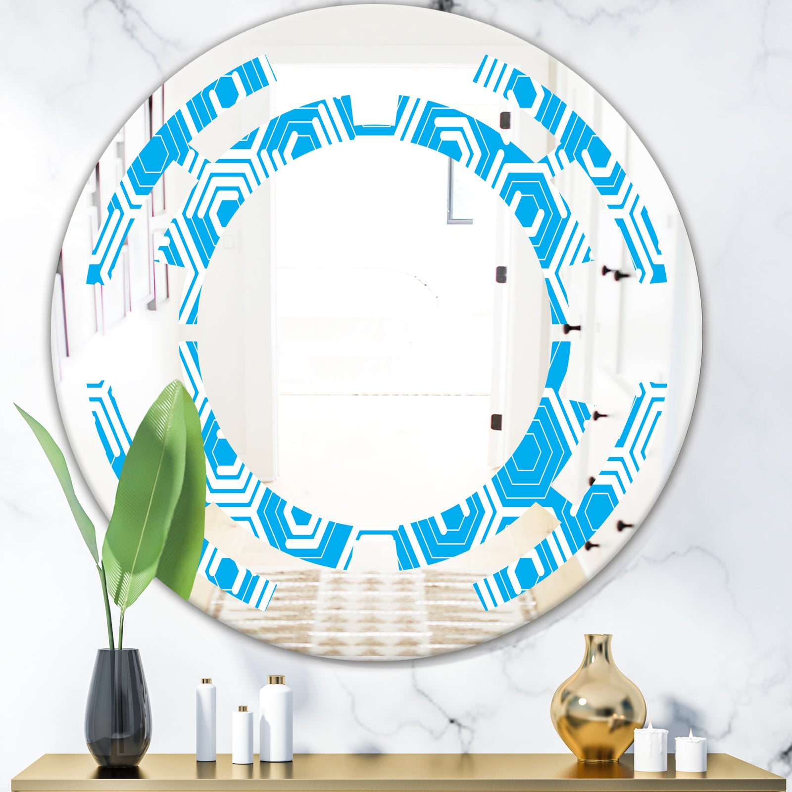 Retro Hexagon Pattern VII - Modern Round or Oval Wall Mirror - Space