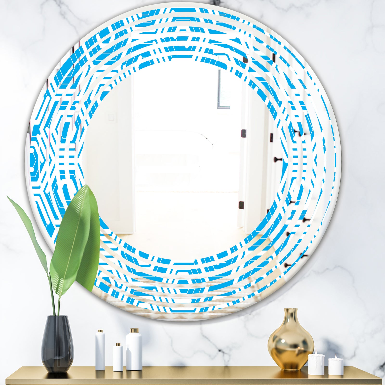 Retro Hexagon Pattern VII - Modern Round or Oval Wall Mirror - Wave